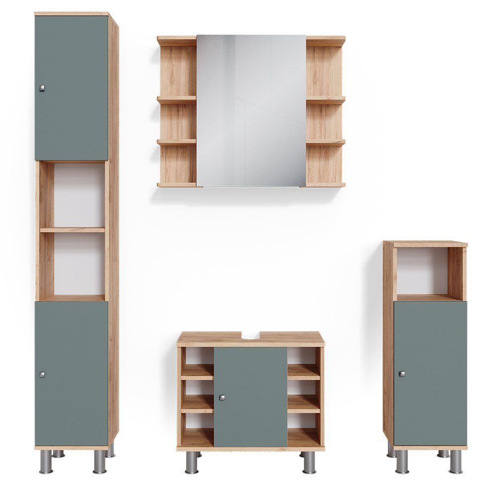 Vicco Badmöbel-Set Fynn, Grün/Goldkraft Eiche, 4 günstig online kaufen