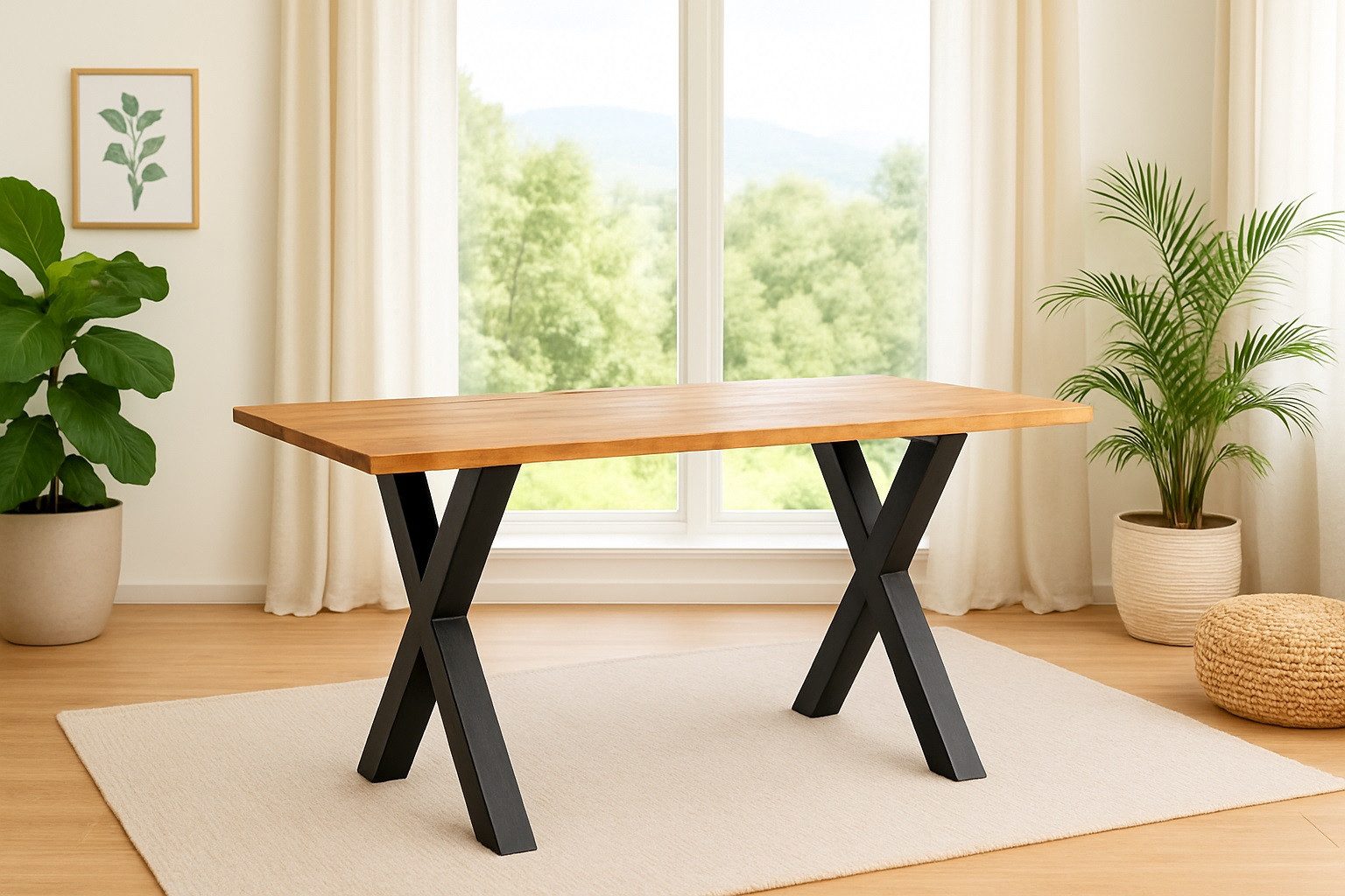 SAM® Esstisch Pisa, massives Akazienholz, gerade Kante, X-Gestell Metall schwarz