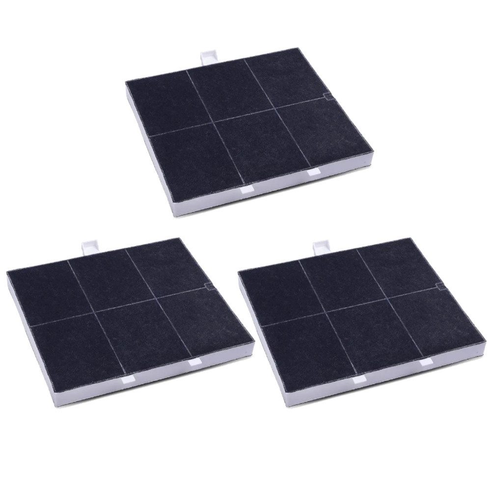 Trade-Shop Aktivkohlefilter 3x passend für Pitsos 3MEB60 3MEB6001 3MEB90 3MEB9001, Zubehör für Bosch/Siemens/Neff 361047 00361047 - Ersatzteil für Dunstabzugshauben, Maße: ca. 255 x 225 x 23mm / Montageart: Befestigung mit Clip