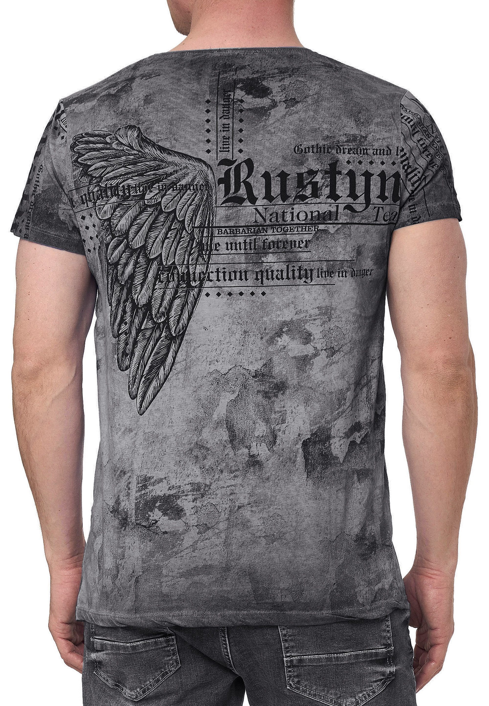 R-NEAL T-Shirt Herren T-Shirt Oil Washed Skull Printed 100% Cotton S M L XL XXL 3XL