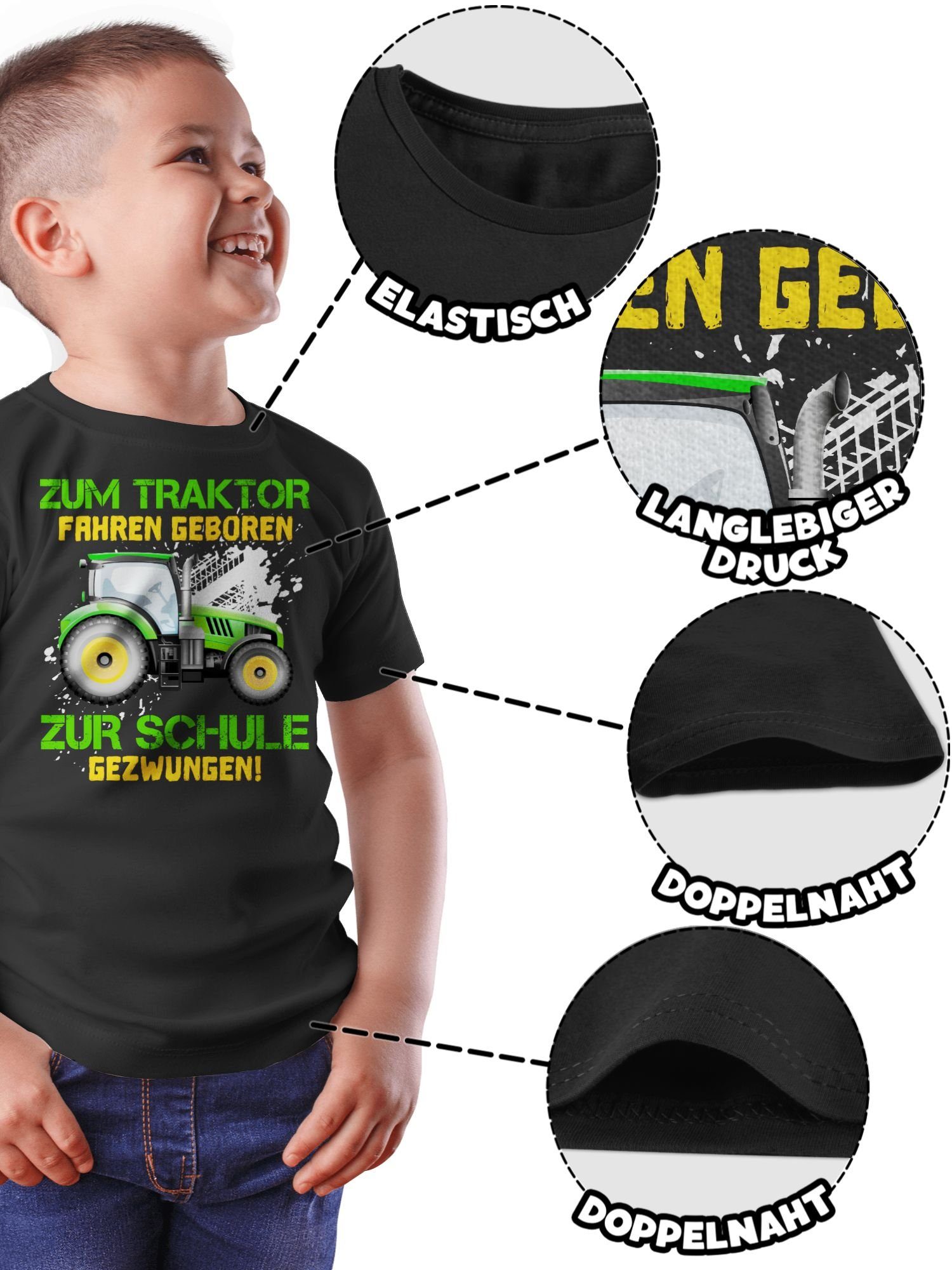 Junge T-Shirt Kinder Landwirt Schwarz Shirtracer Baue Schulanfang - Zum Geschenke fahren Schule zur Einschulung 3 geboren gezwungen Traktor