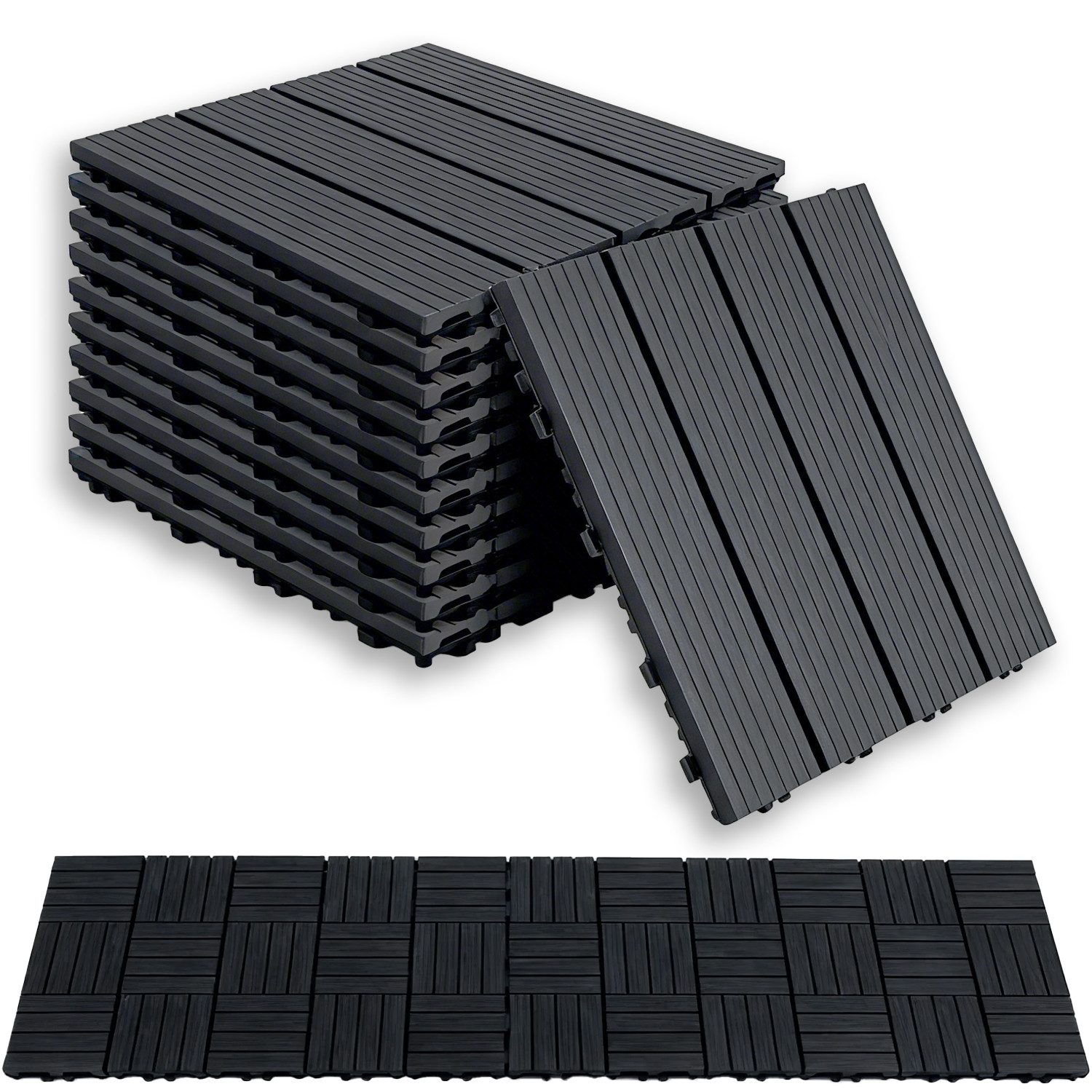 PFCTART Terrassendielen Terrassenfliesen mit Klicksystem, Kunststoff Bodenfliesen, 4,09 m², BxL: je 30.48x30.48 cm, 20 mm Stärke, (Set, 44-St., 30,48×30,48 cm, für Balkon, Terrasse, Garten & Innenbereich), Einfache Installation, wetterfest & pflegeleicht, Rutschfest