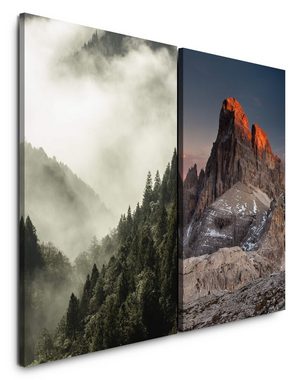 Sinus Art Leinwandbild 2 Bilder je 60x90cm Dolomiten Tannenwald Nebel Wolken Natur Stille Beruhigend