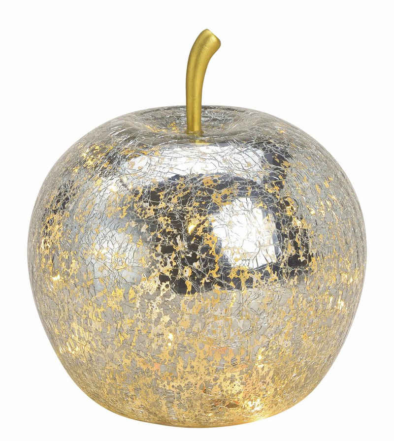 Spetebo LED Dekoobjekt LED Bruchglas Apfel 16 cm mit Timer - silber, Ein-/Ausschalter, Timer, LED fest verbaut, warm weiß, Deko Frucht aus Crackle Glas beleuchtet Batterie betrieben