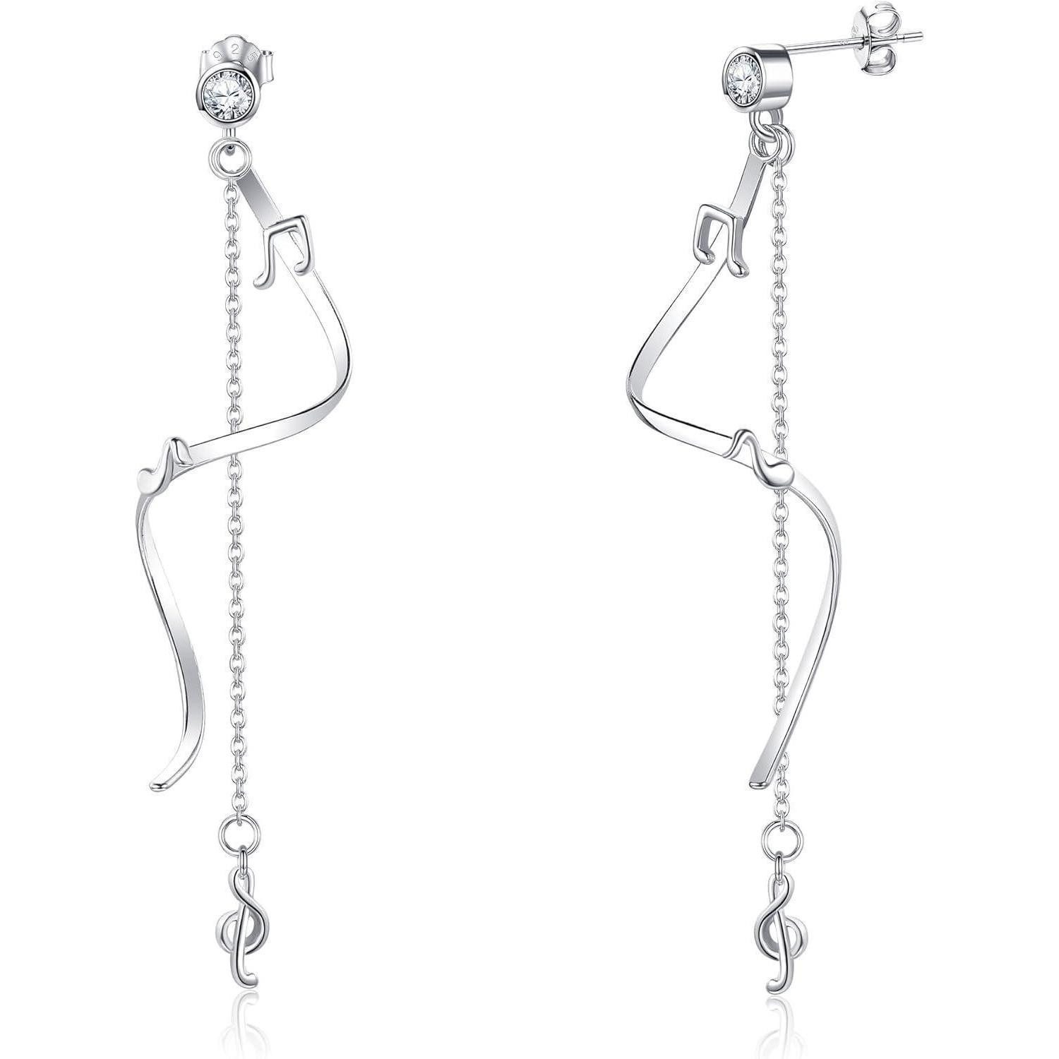 Ohrring und Ketten Set Musiknote Ohrringe Sterlingsilber Tropfen Spiral Ohrhänger