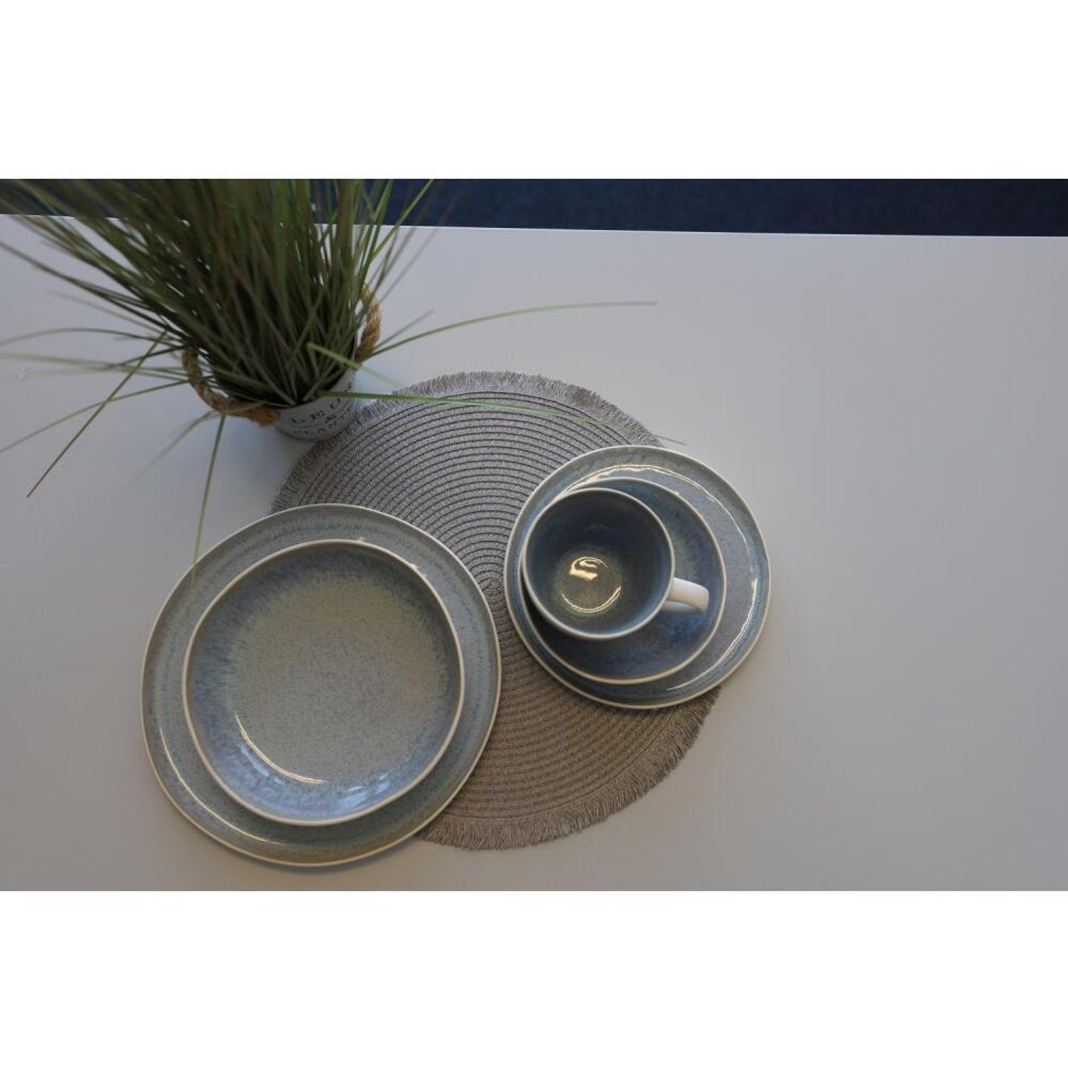 BURI Teller 16x Keramik Rund 27cm Tisch Teller Servierplatt Speisen Glaze Reactive
