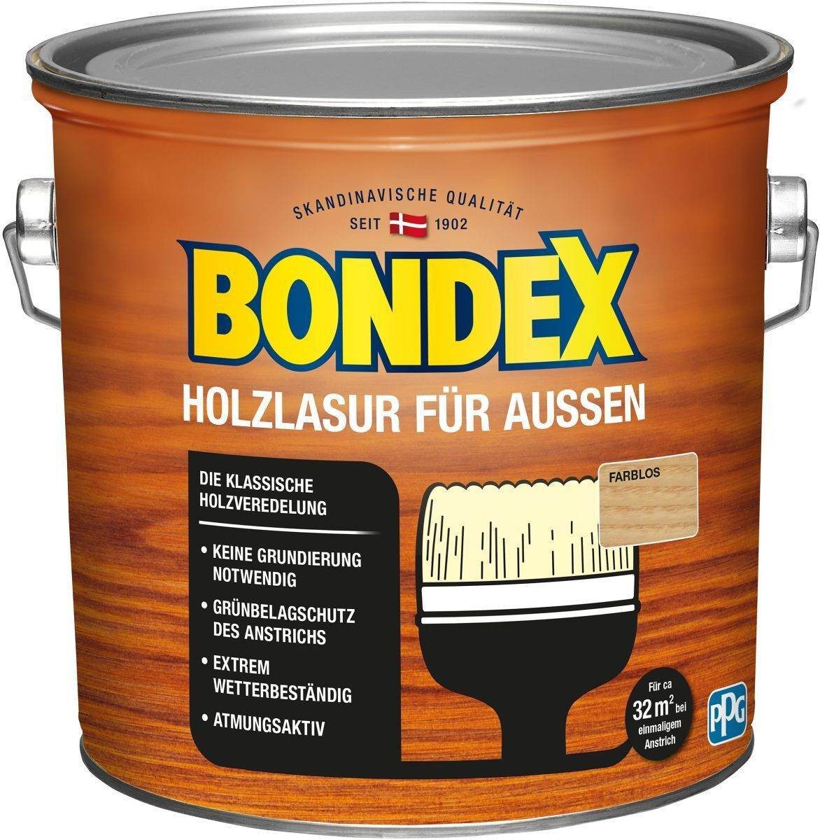 Holzschutzlasur Bondex Holzlasur für Außen, witterungsbeständig, 2,5 l, Farblos