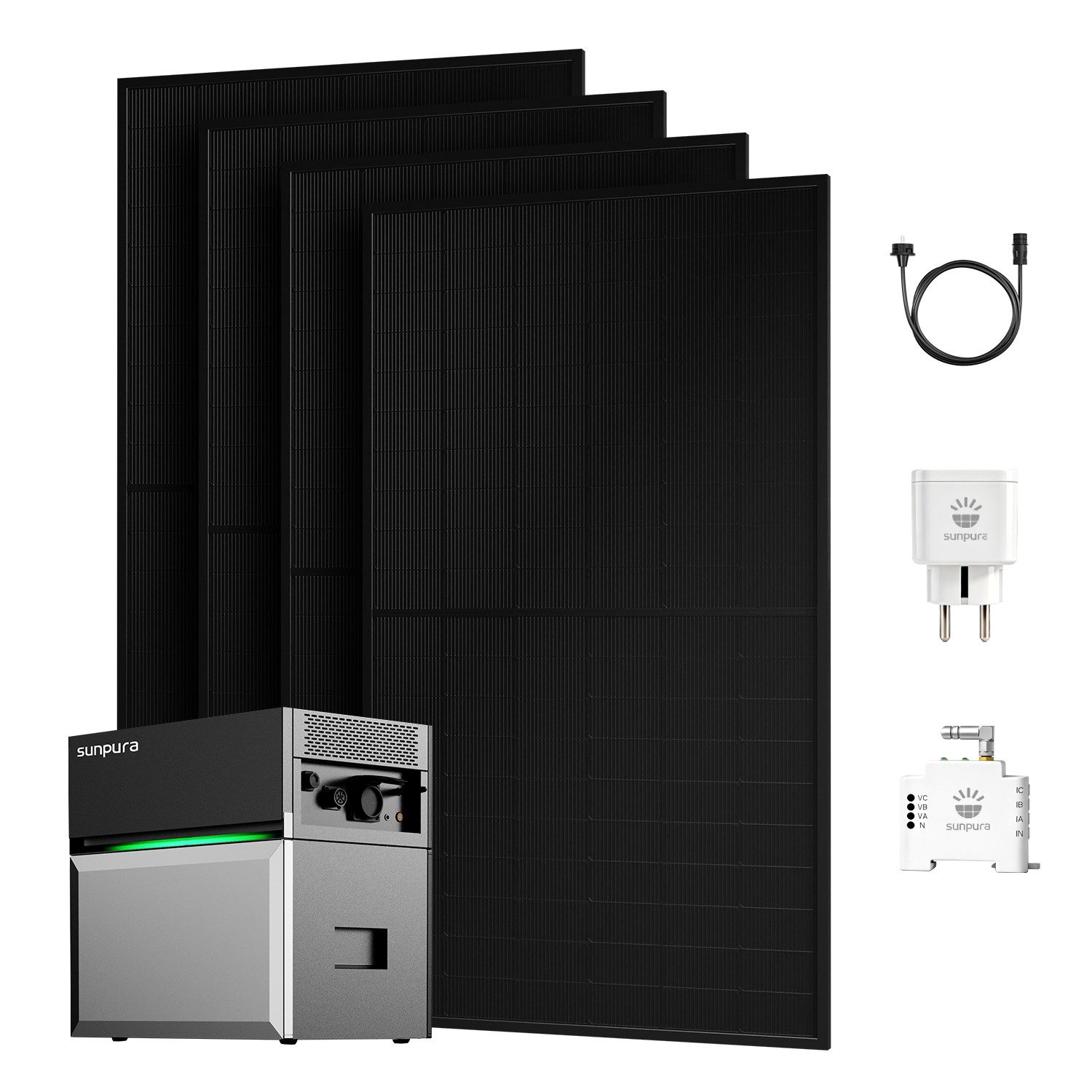 Sunpura Balkonkraftwerk 2000W Solaranlage mit Sunpura S2400 2,4kWh Speicher, Komplettset, (Gratisgeschenk: 1x Smart Meter und 1x Smart Steckdose), 4x 500Wp Full Black im Lieferumfang enthalten