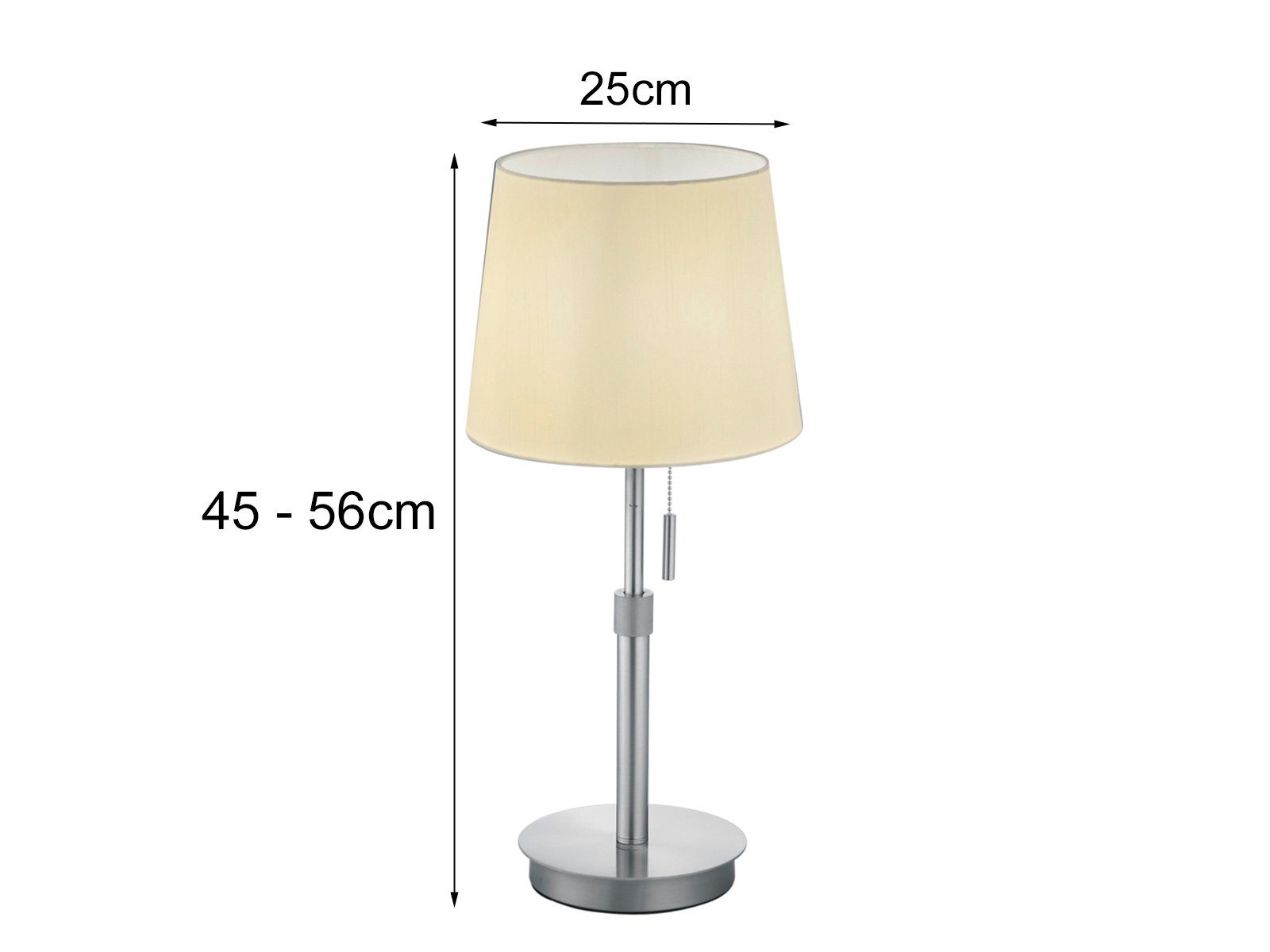 TRIO Leuchten LED Tischleuchte, LED wechselbar, Warmweiß, groß-e Lampenschirme Stoff Nachttischlampe höhenverstellbar, H 45-56cm