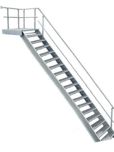 SRM Design Außentreppe 17 Stufen + Podesttreppe Geländer rechts breite 100cm höhe 299-360cm