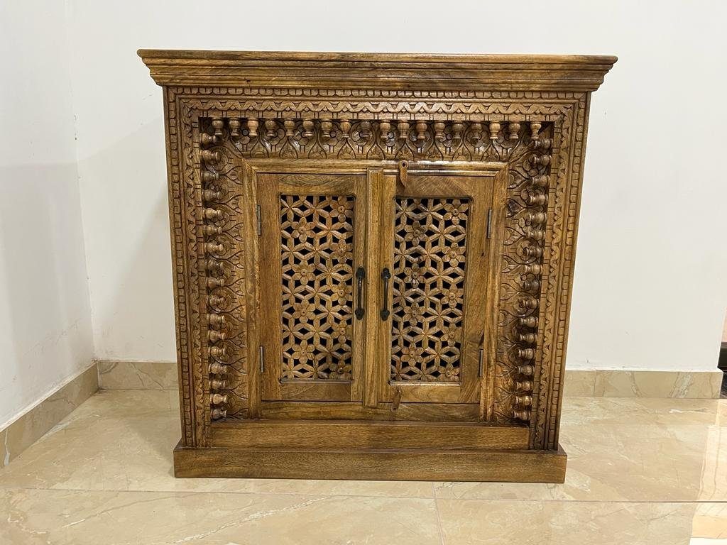 Oriental Unterschrank Rena Handarbeit cm 100 Holz Galerie Indien Sideboard Natur