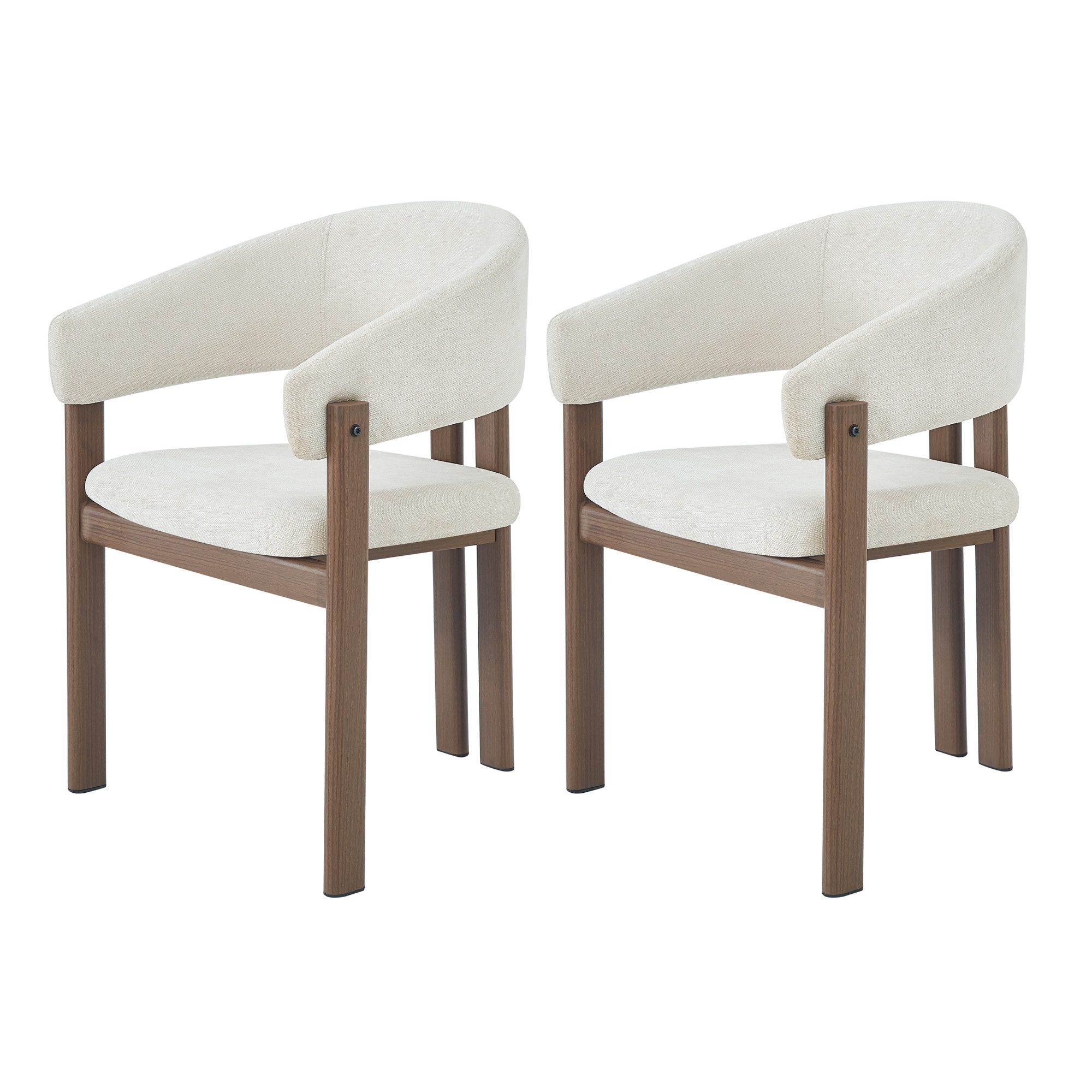 Flieks Polsterstuhl Gestell aus Metall in Holzoptik Walnussfarbe, Bezug aus Leinenstoff (Set, 2 St), 2er Set Esszimmerstühle Armlehnstühle Wohnzimmerstuhl Beige