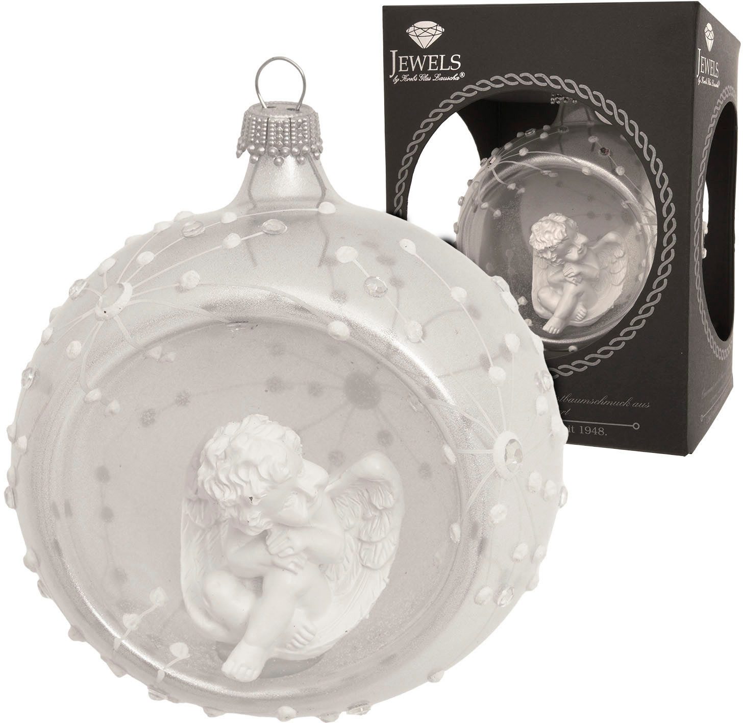 Krebs Glas Lauscha Christbaumschmuck Reflexkugel mit weißem Engel (1-tlg), Christbaumschmuck aus Glas, mundgeblasen, handgefertigt, Baumkugel