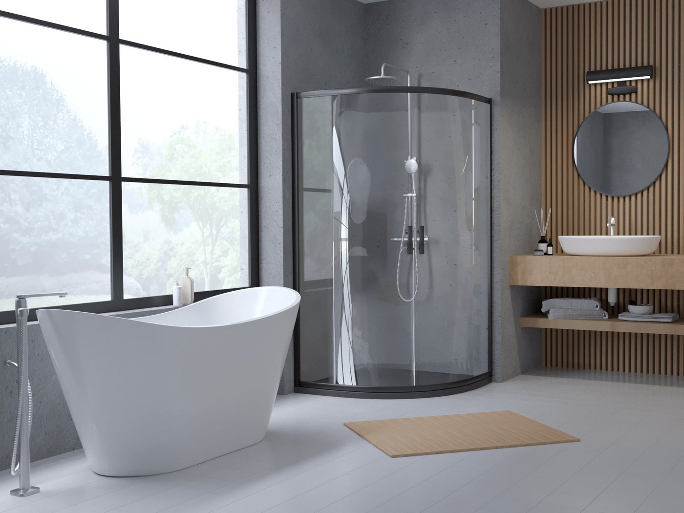 Thumbnail - KOLMAN Eckdusche Viertelkreis HELA Schwarz 80x80 190 cm Transparent Glas, BxT: 80x80 cm, Sicherheitsglas