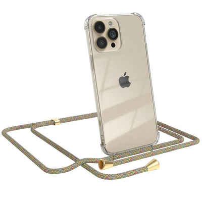 EAZY CASE Handykette Hülle mit Kette für Apple iPhone 13 Pro Max 6,7 Zoll, Ketten Hülle Schultergurt Schutz Hülle Tasche mit Band Bunt Clip Gold