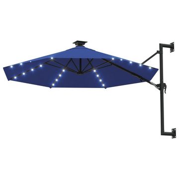 vidaXL Sonnenschirm Sonnenschirm Wandmontage mit LEDs Metallmast 300 cm Blau