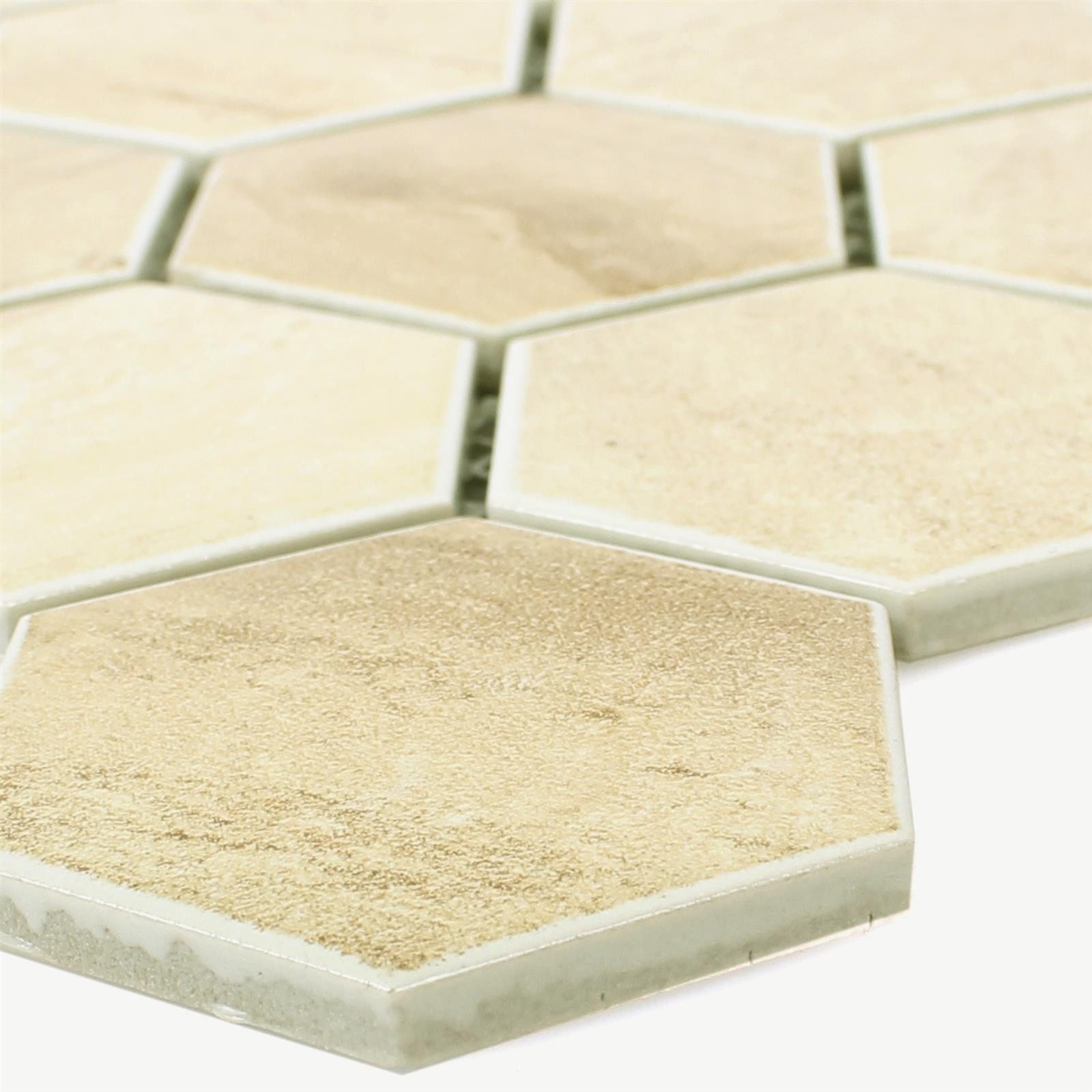 Mosafil Mosaikfliesen Keramik Betonoptik Mosaikfliesen Shepherd Hexagon, Keramik 32.500x28.100, beige, Verlegefertig auf ein Netz geklebt - Frostsicher - Wasserfest