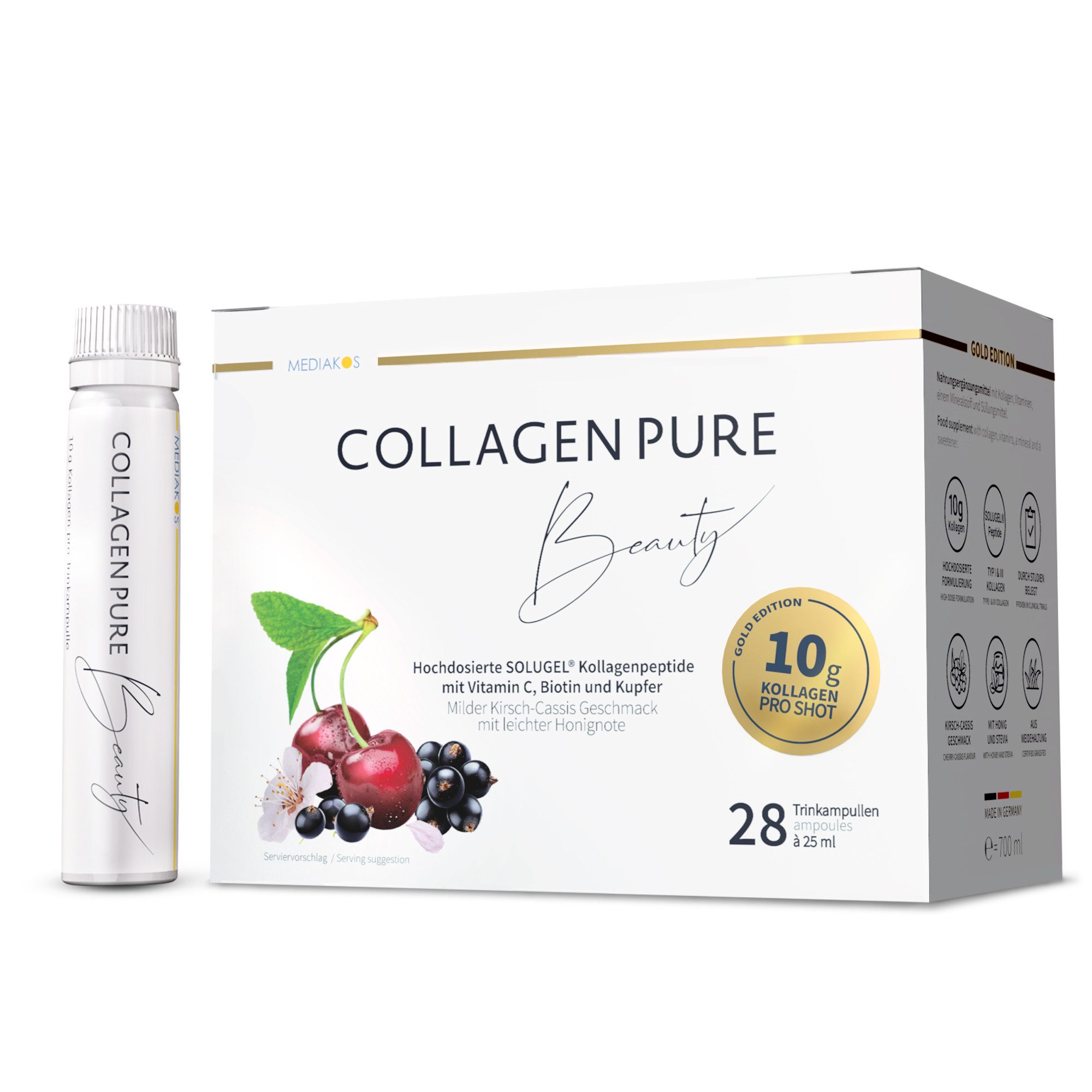 COLLAGEN PURE COLLAGEN PURE Beauty – 10 g Kollagen Trinkampullen, Mit Vitamin C, Biotin & Kupfer für Deinen natürlichen Glow-Effekt à 28 St., 700 ml
