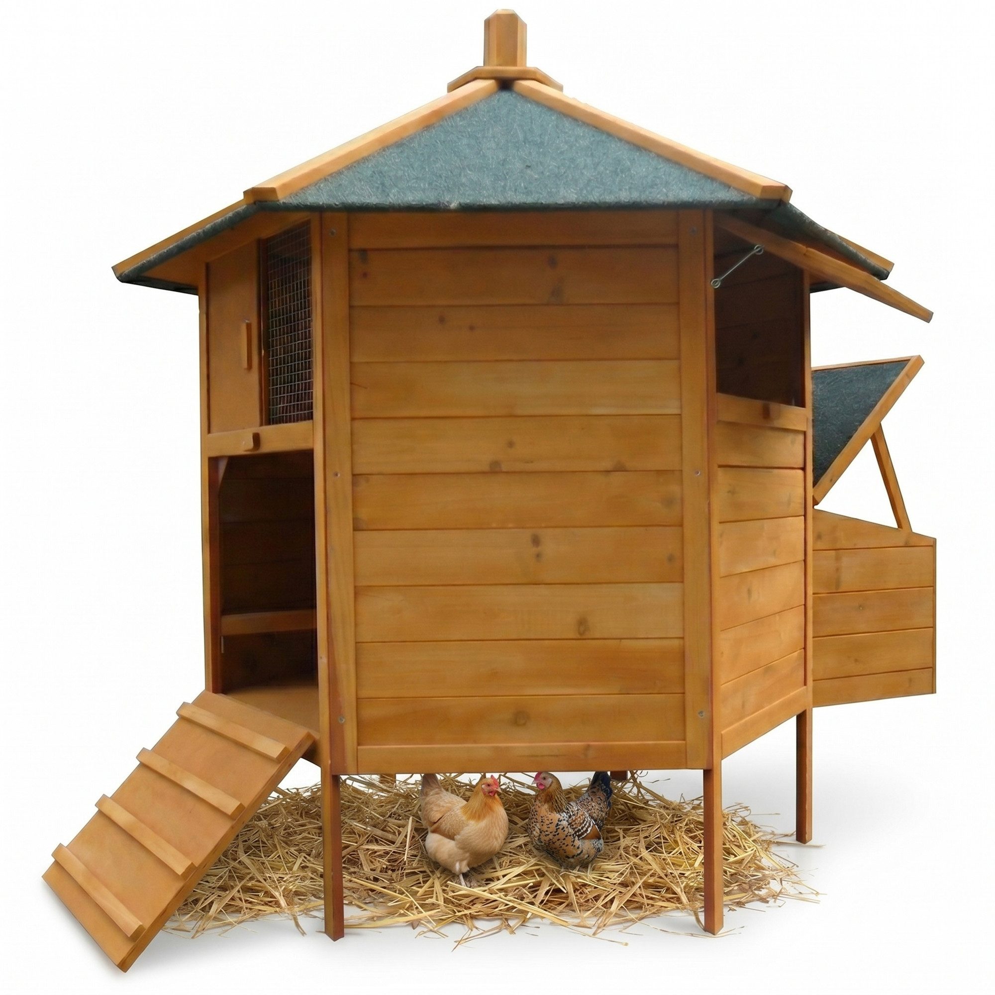 Mucola Kleintierkäfig Gefügelstall Hühnerhaus XXL 6-Ecken Freigehege Kleintierstall, für 5-8 Hühner
