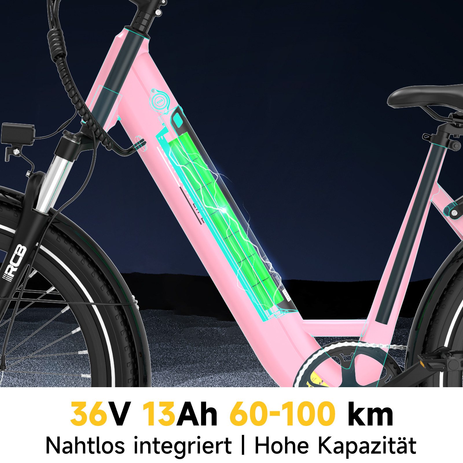 RCB E-Bike Pedelec G6 für Stadt und Gelände,27,5 Zoll Damen Elektrofahrrad,13Ah,60-100 km, 7 Gang, Heckmotor, 468 Wh, APP, ebike Herren, Gepäckträger hinten