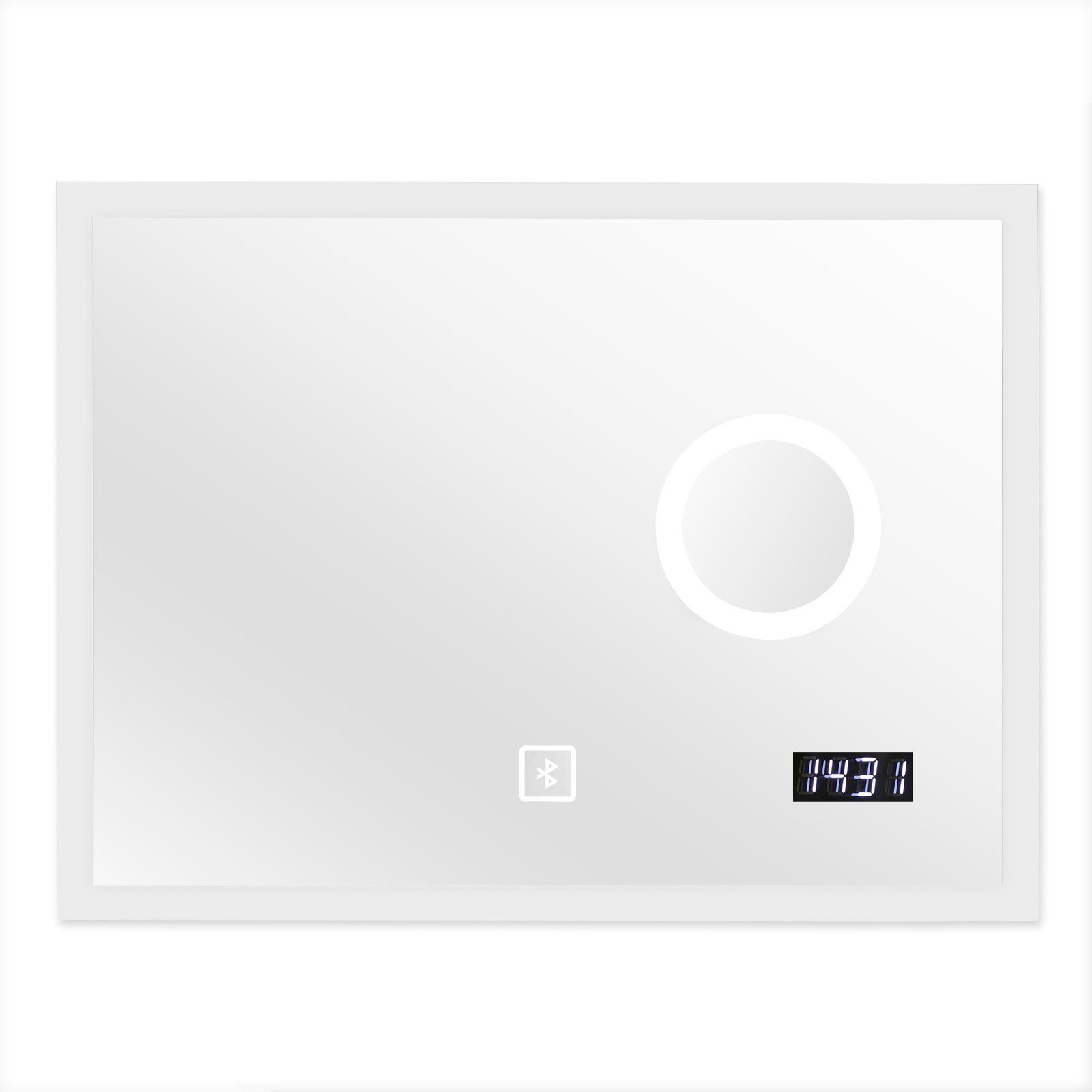 Aquamarin Badezimmerspiegelschrank Badspiegel mit LED - Touchschalter, Digitaluhr - Badezimmerspiegel Uhr, Kosmetikspiegel, Sprecher
