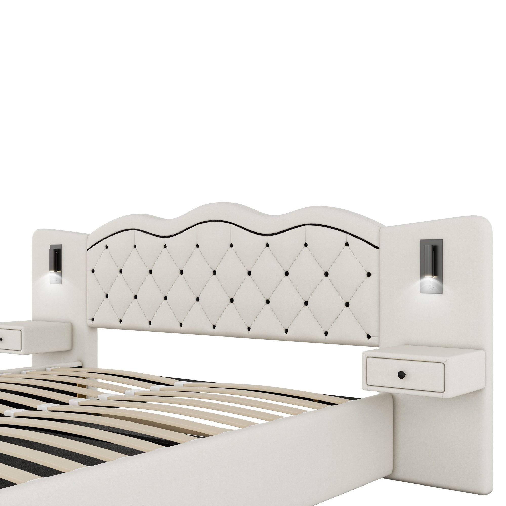 HAUSS SPOLE Polsterbett 180x200cm mit USB-Anschluss, 2 Nachttischlampen, gr günstig online kaufen