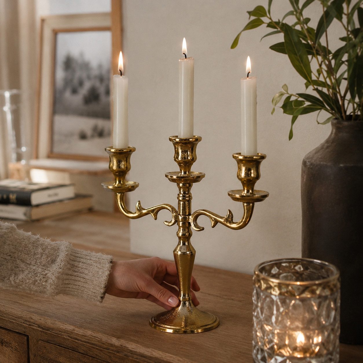 BOLTZE Kerzenhalter Kerzenleuchter Varas aus Metall in Gold für 3 Stabkerzen (1 St)