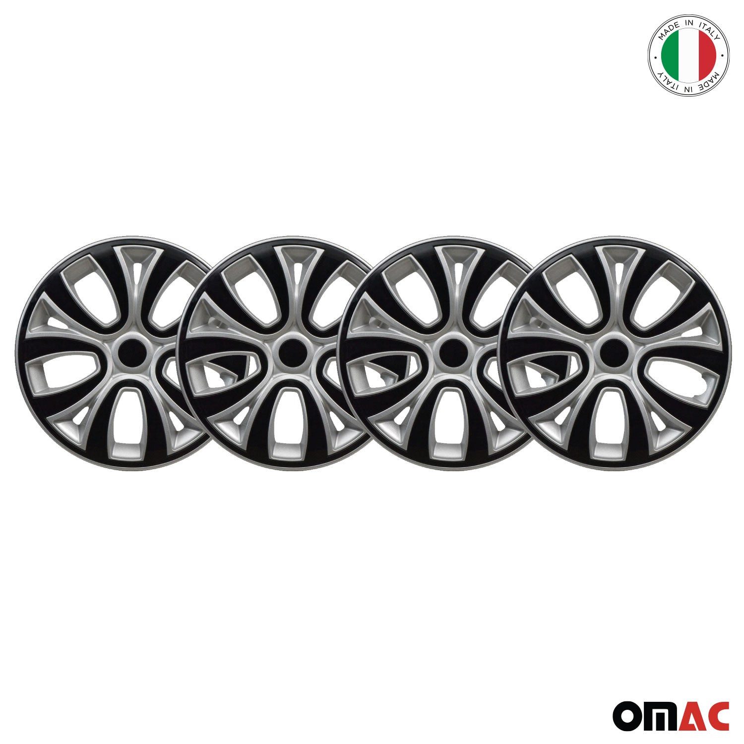 OMAC Wheel Covers 16 inch Grey & Black 4-piece set, (4-pcs) Easy installation, lightweight, car wash safe