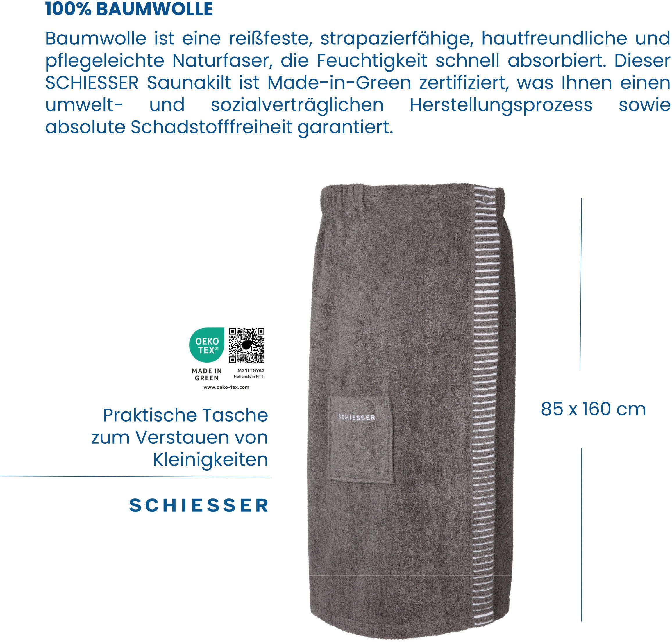 Streifen-Akzent Logostickerei saugstarkem Baumwoll-Frottier, mit Sarong Dunkelgrau aus Knöpfe, für Damen Frottier, Schiesser und Rom Saunakilt Kurzform,