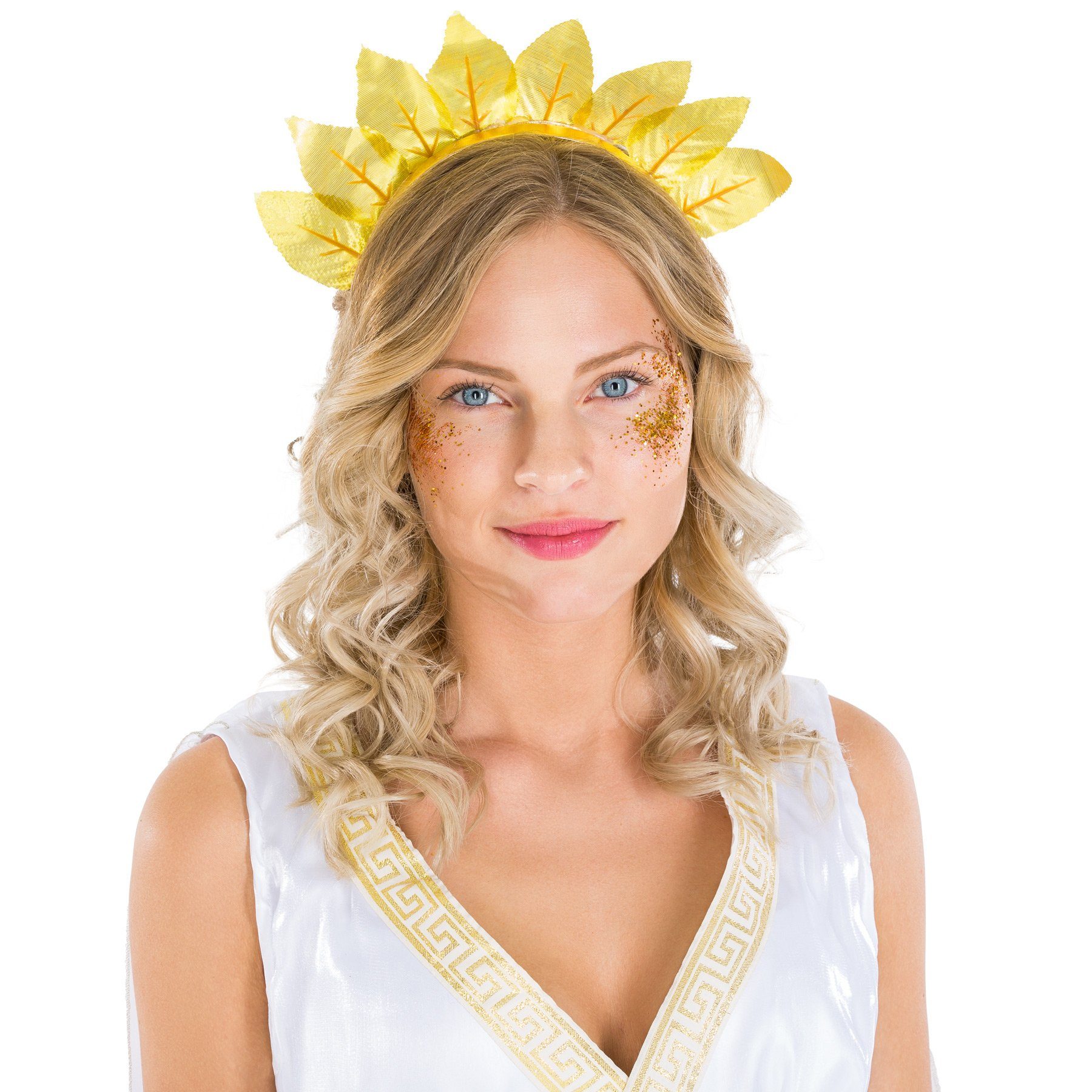 dressforfun Kostüm Römische Feldherrin/Römerin, in weiß, Gr. M, Langes schönes Kleid, Haarschmuck in Lorbeeroptik, Bindegürtel ebenfalls mit Brokatmuster