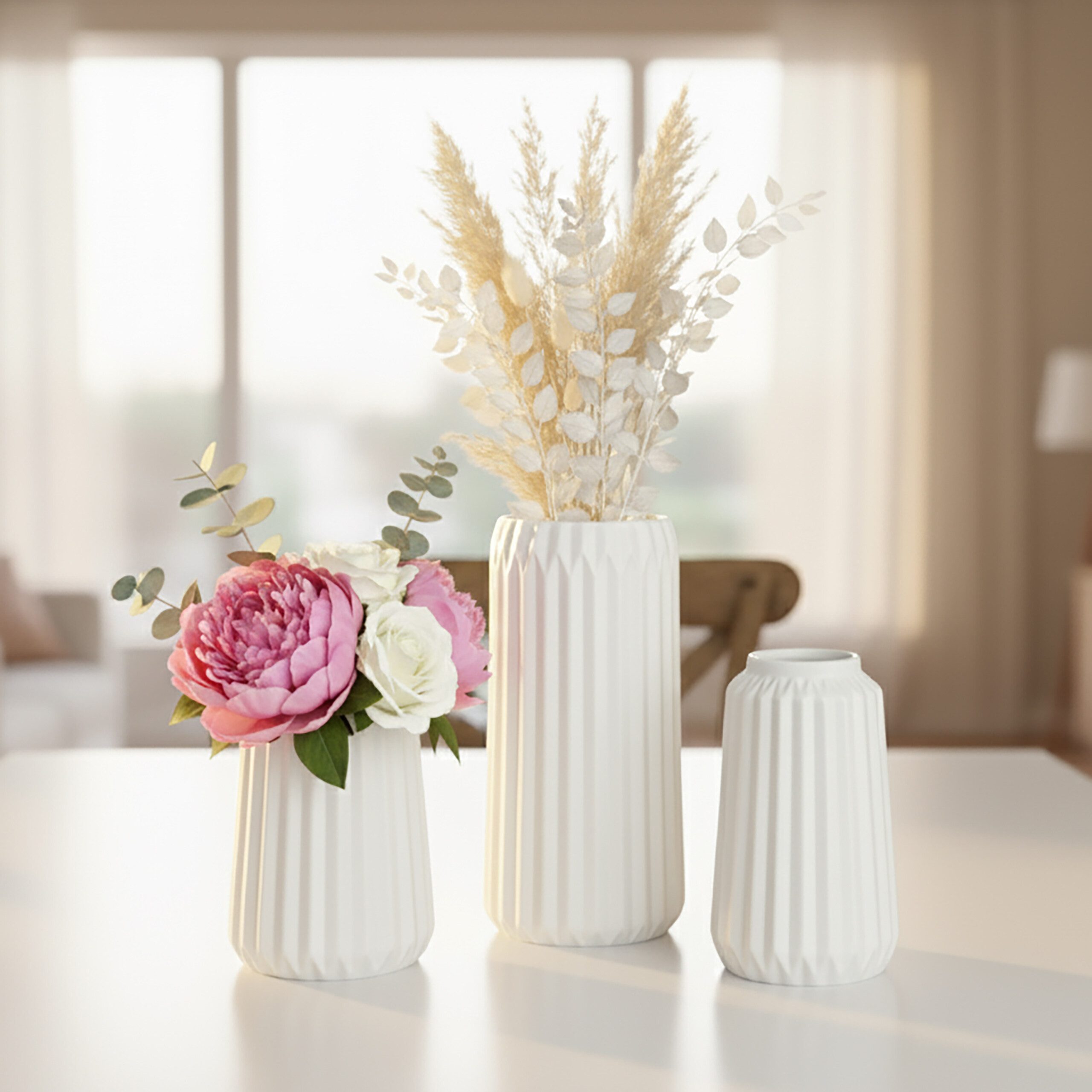 relaxdays Dekovase Vasen 3er Set aus Keramik, weiß günstig online kaufen