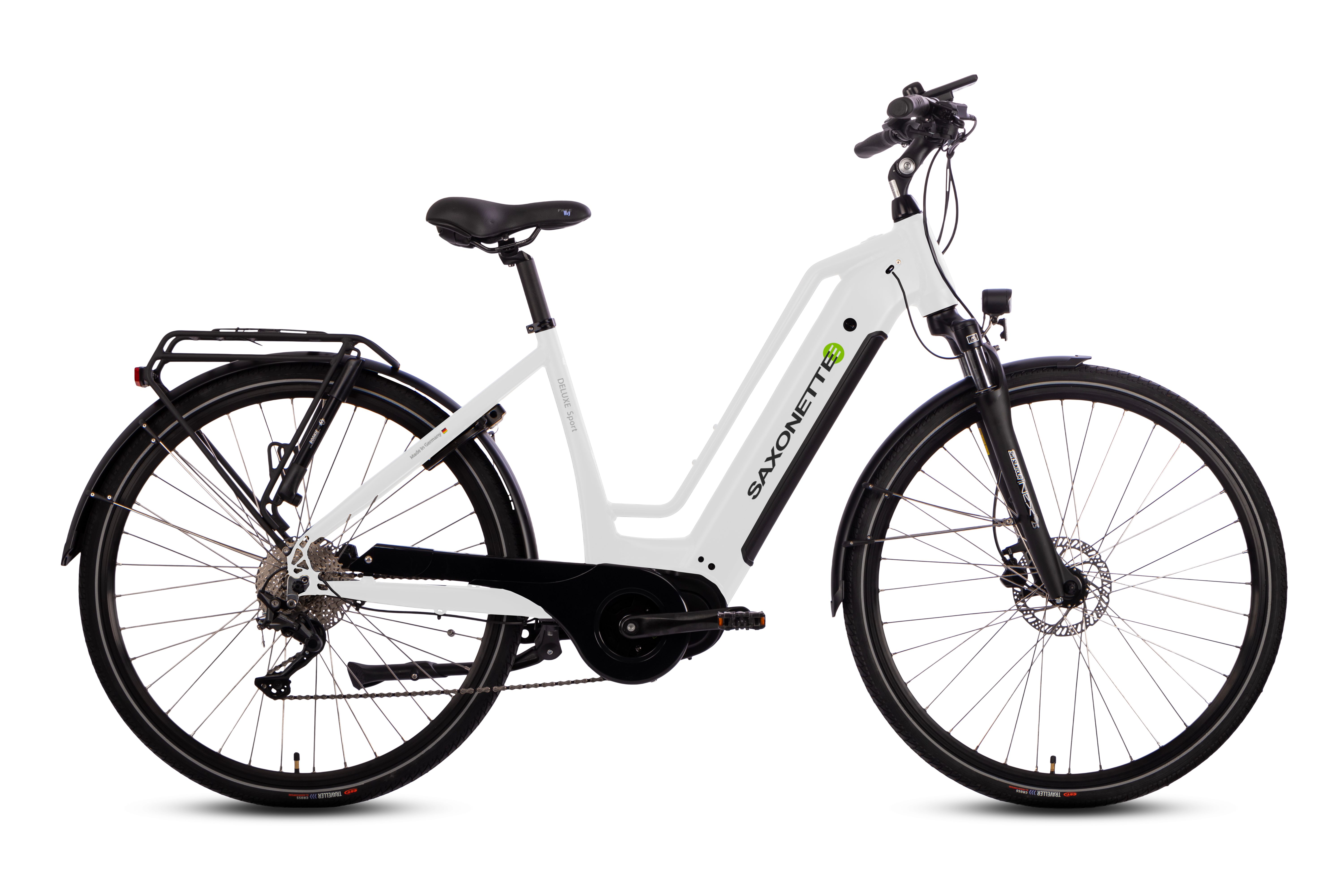 SAXONETTE E-Bike Cityrad Deluxe Sport TRAPEZ, 9 Gang Shimano Alivio Schaltwerk, Kettenschaltung, Mittelmotor, 418 Wh, (mit integr. Akku), Elektrofahrrad für Alltag und Einkauf
