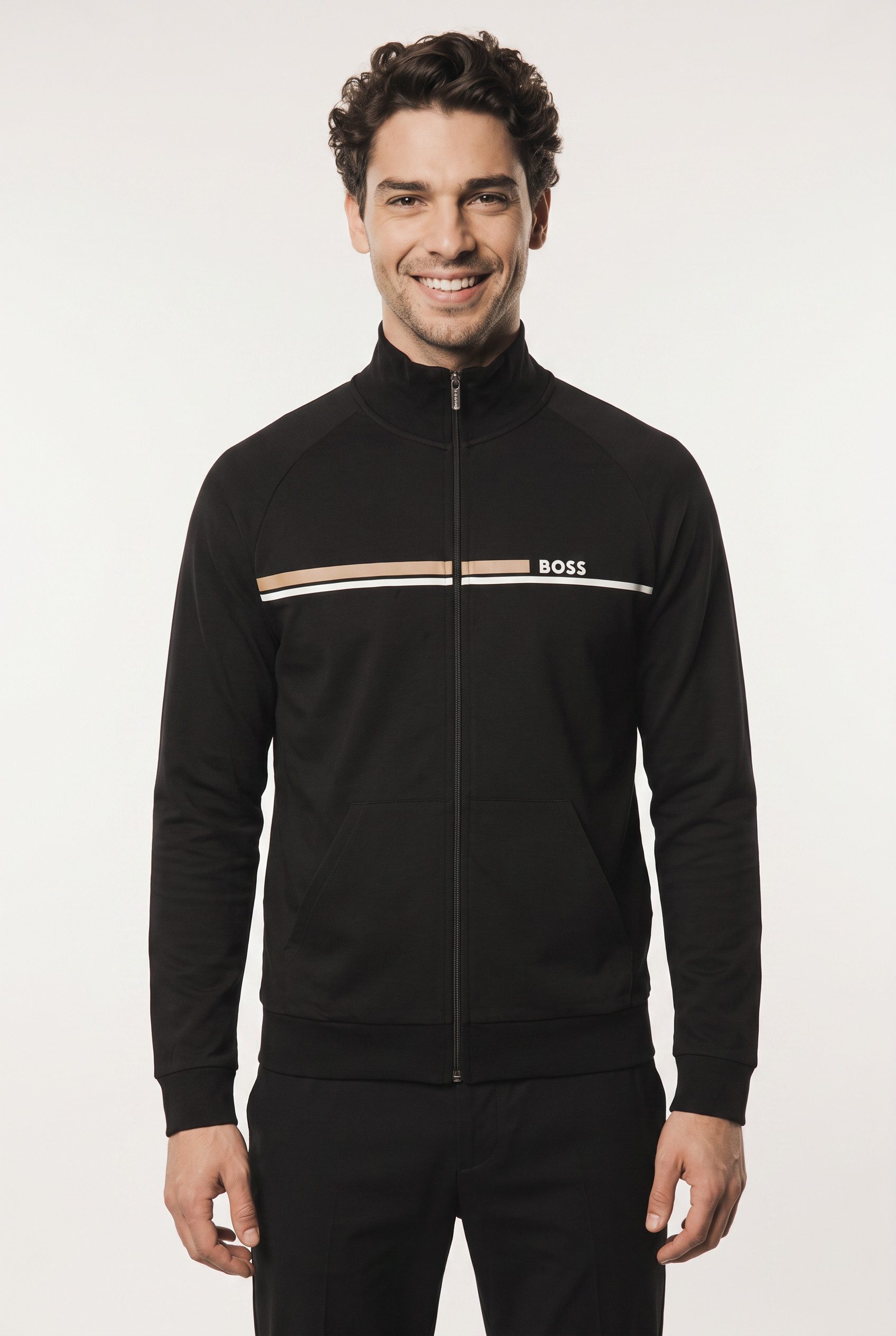 BOSS Sweatjacke Authentic mit Streifen und Logo, regular fit