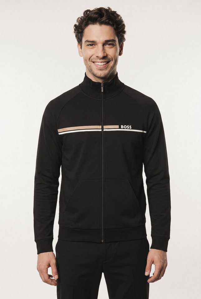 BOSS Sweatjacke Authentic mit Streifen und Logo, regular fit