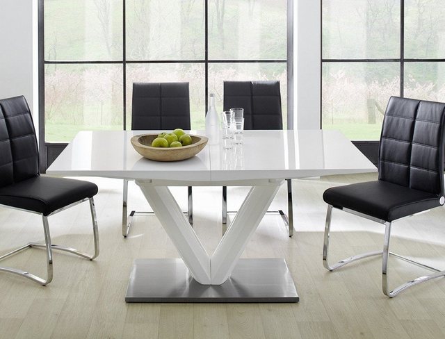 Säulen-Esstisch »Vasco«, Säulentisch Hochglanz ausziehbar 160(220)x90x77 cm Säulen-Esstisch »Vasco«, Säulentisch Hochglanz ausziehbar 160(220)x90x77 cm