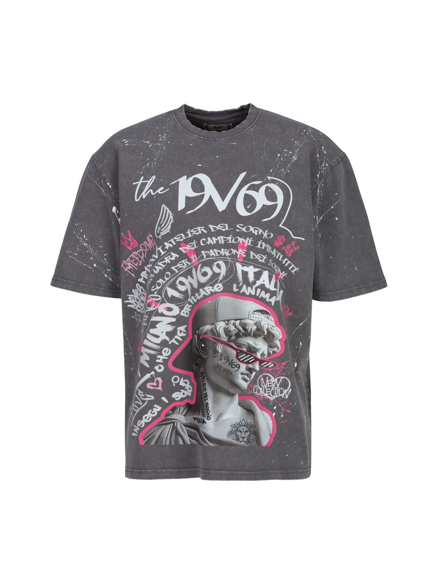 19V69 ITALIA T-Shirt Tamaro Graffiti Herren Baumwoll T-Shirt Oversize Rundhals Print