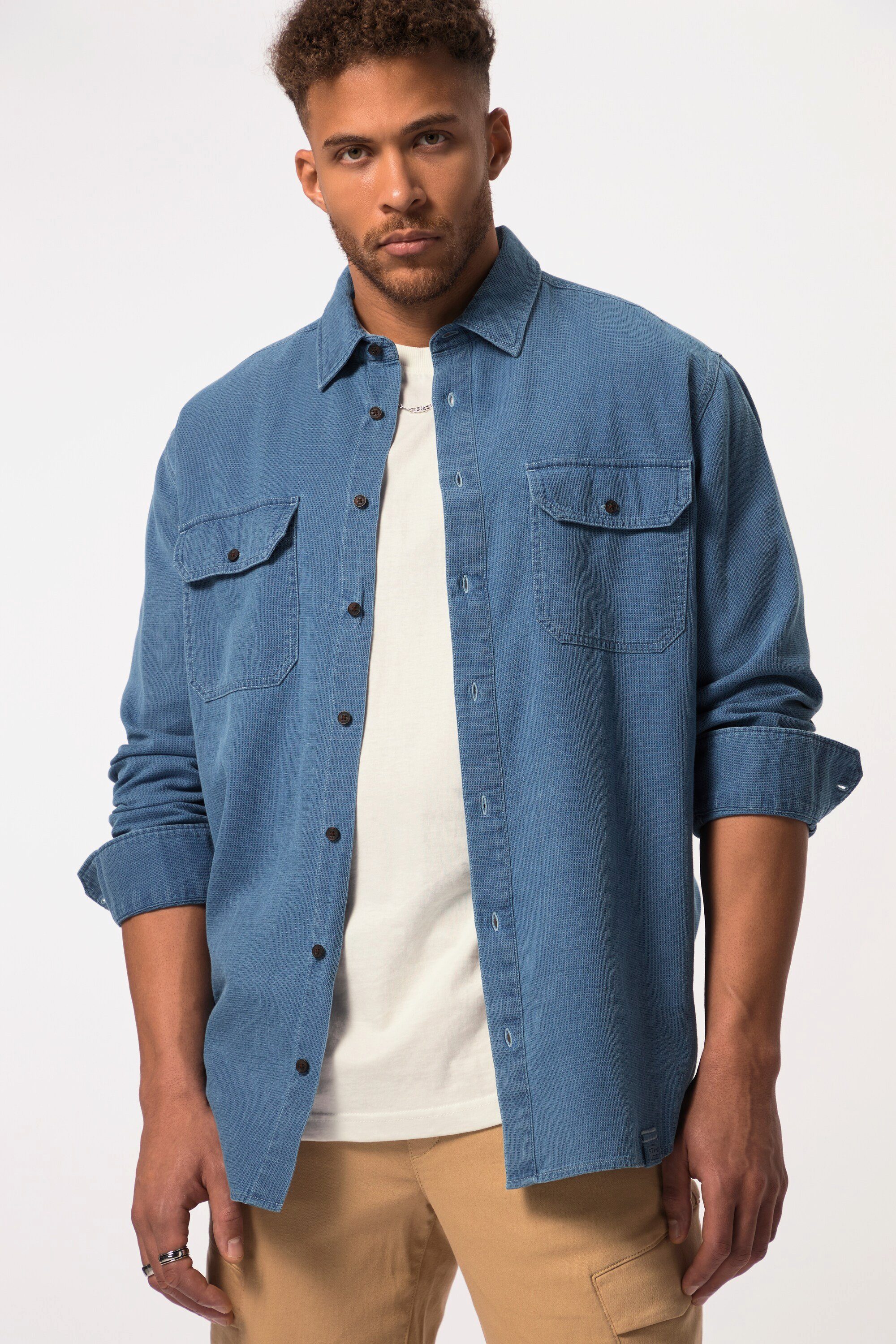 Businesshemd Jeansoptik-Hemd Langarm Kentkragen Modern Fit