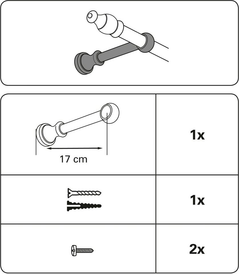 Gardinenstangenhalter Träger geschlossen für Ø 28 mm, GARDINIA,  Gardinenstangen, (1-St), Serie Gardinenstangen-Set Lugano Classic Ø 28 mm,  für Dekorationen mit einer Gardinenstange
