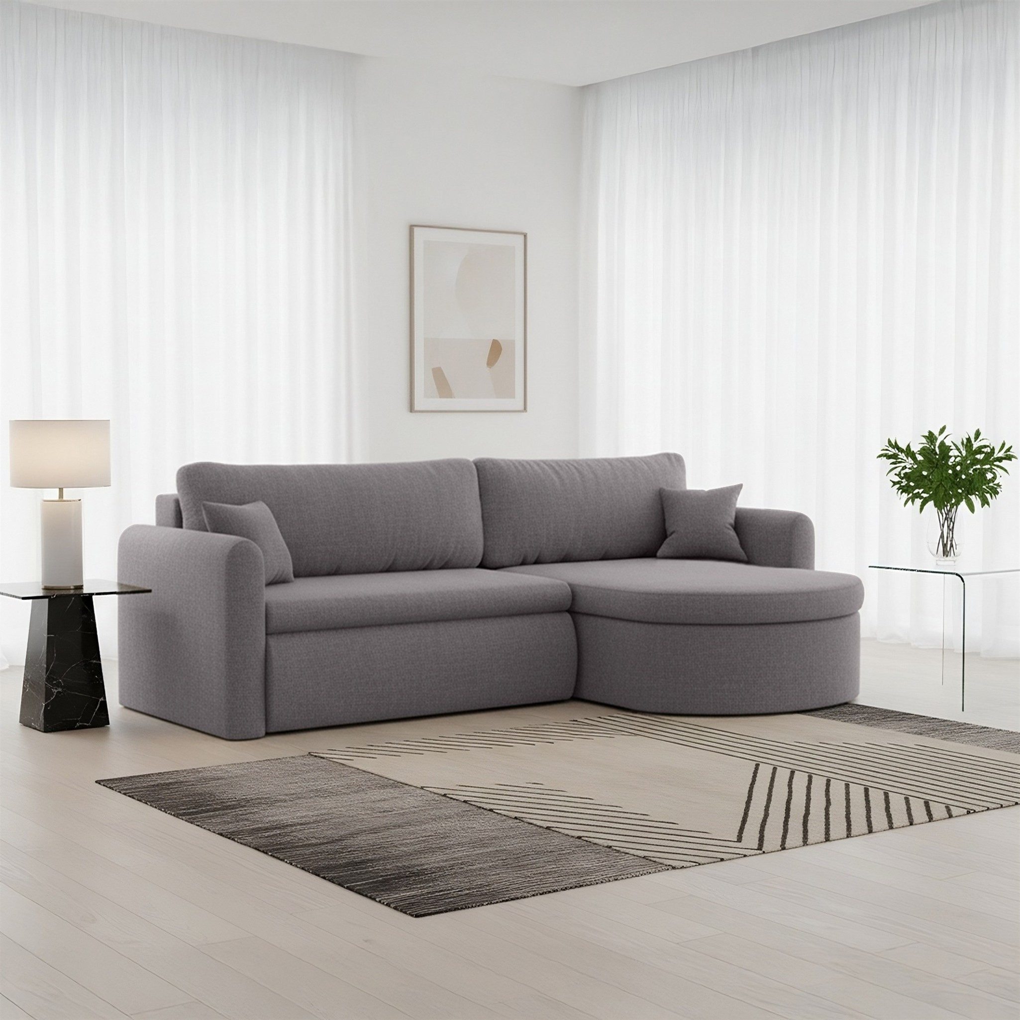 Fun Möbel Ecksofa Ecksofa Schlafsofa FELIZ, Rundumbezug, Inkl. Bettkasten und 2 Zierkissen