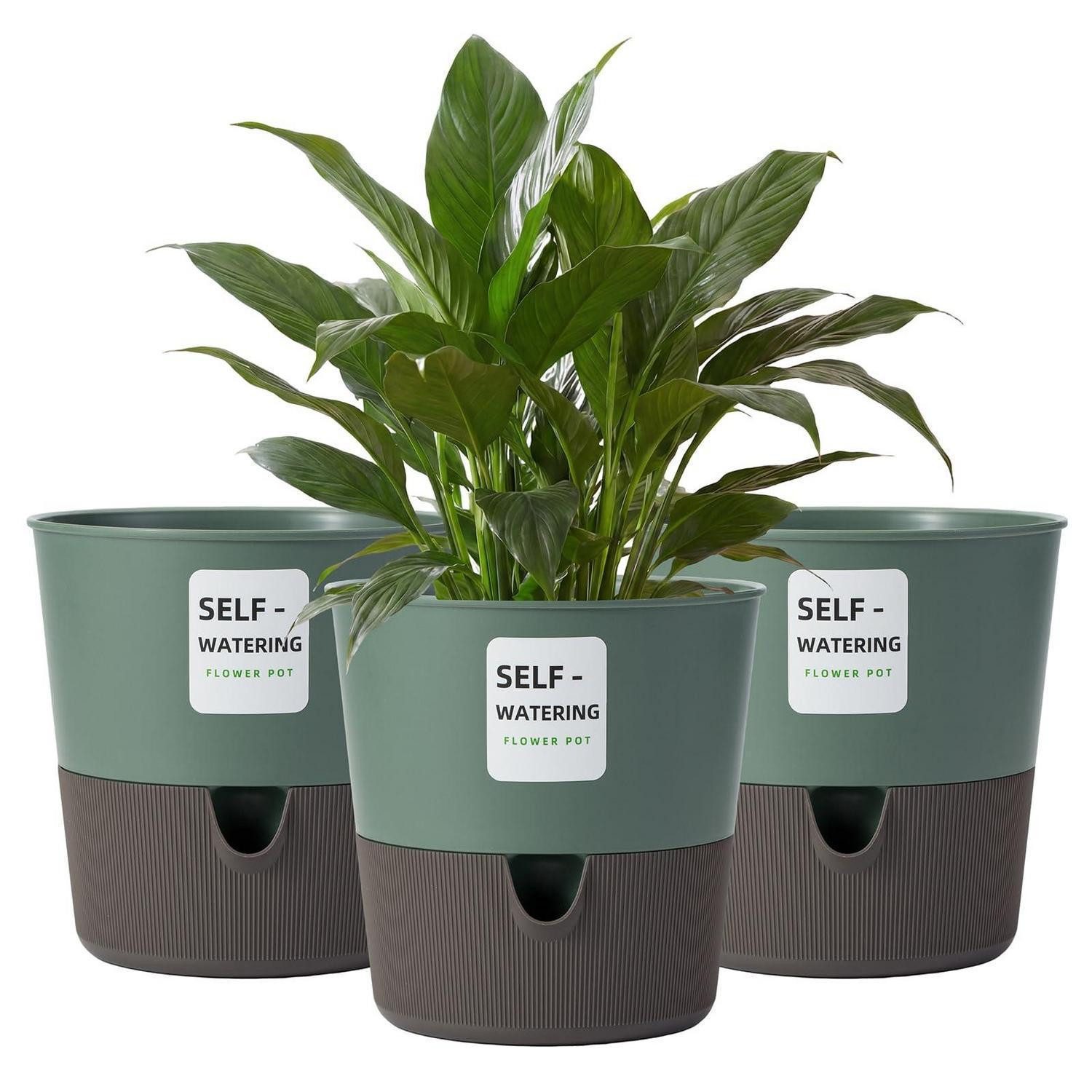 LuxusKollektion Blumentopf Blumentopf Selbstbewässernd 3er 16,5cm Bewässerungssystem Grün 1