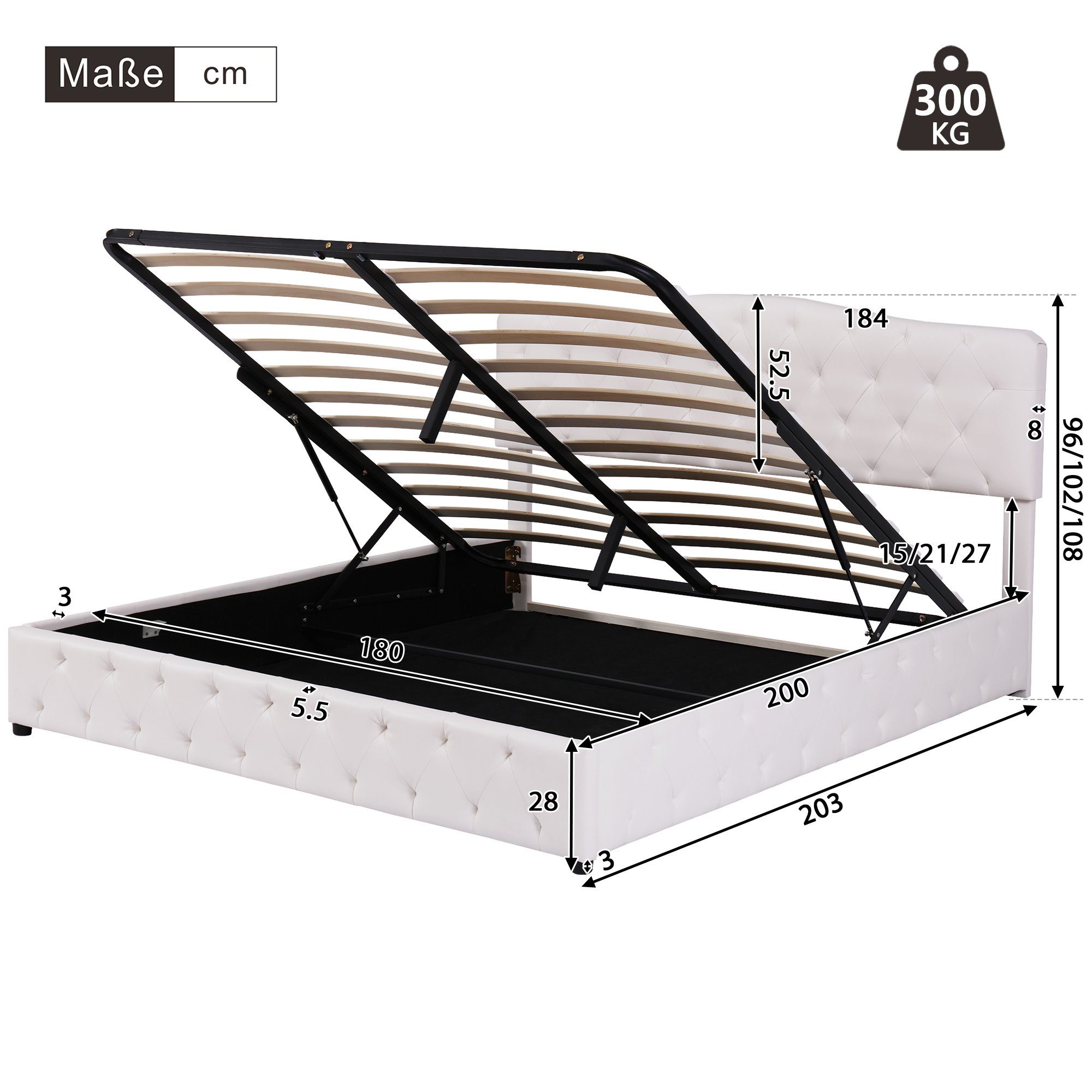 Flieks Polsterbett, Hydraulisches Doppelbett Holzbett Kunstleder 180x200cm günstig online kaufen