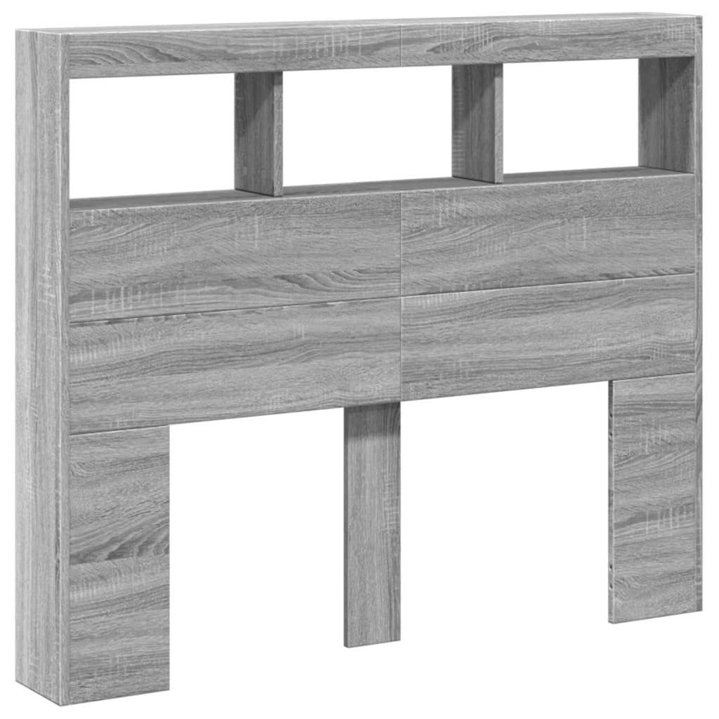 vidaXL Bett LED-Kopfteil mit Ablagen Grau Sonoma 120x17x102 cm (1-tlg)