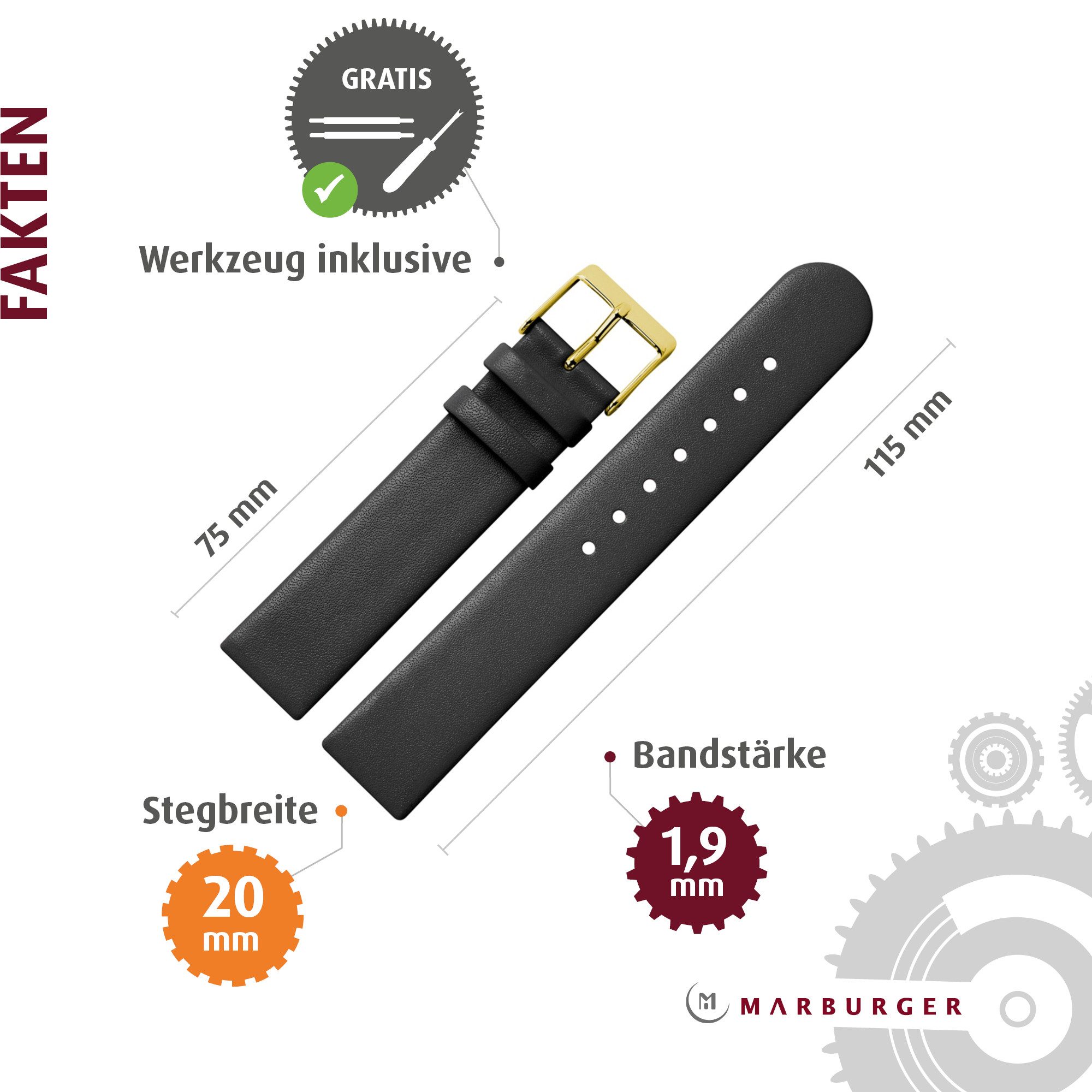 MARBURGER Uhrenarmband 20mm Leder