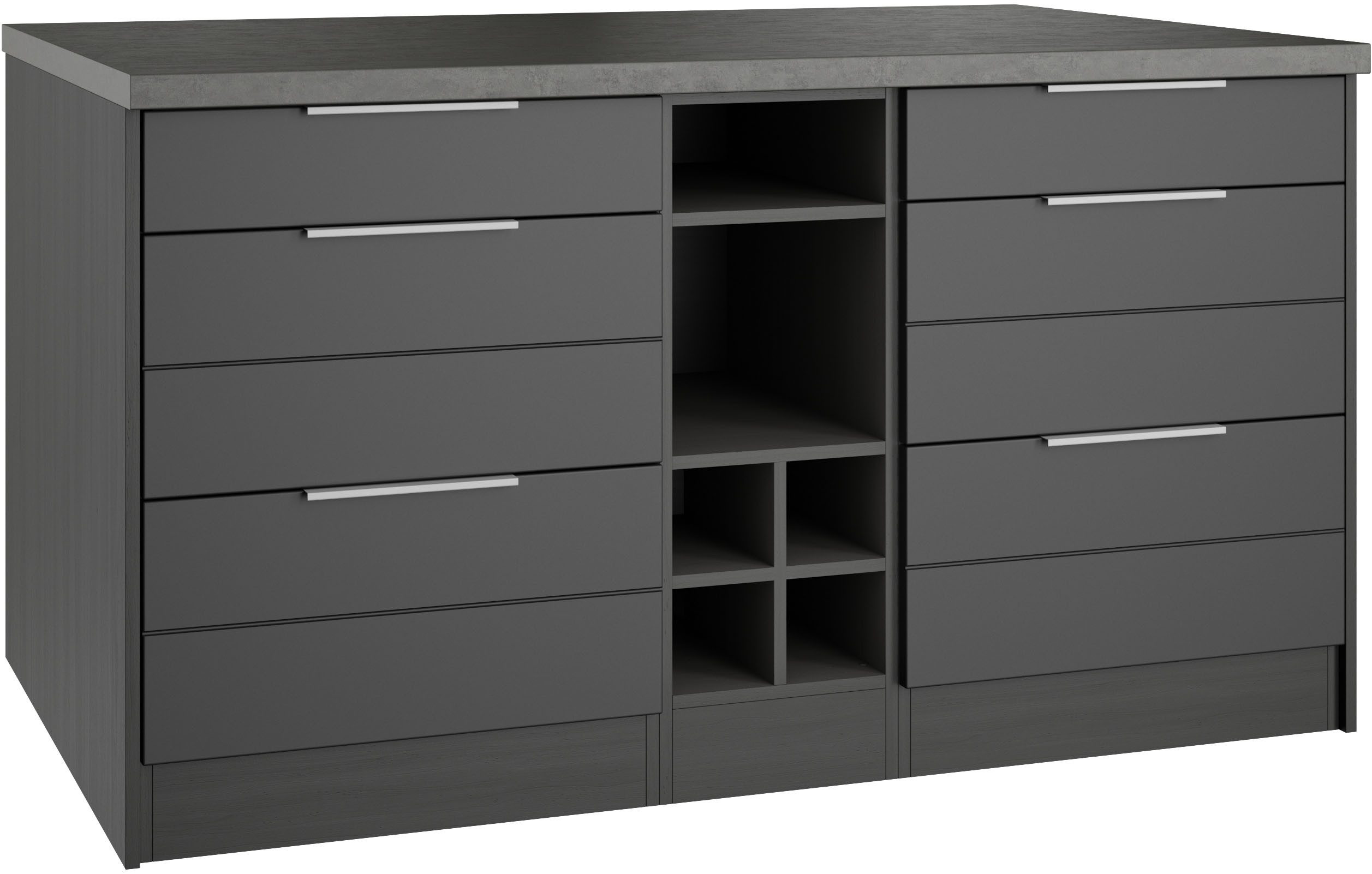 KOCHSTATION Kücheninsel KS-Luhe, Breite 153 cm, mit Flaschenregal, MDF-Fronten, Arbeitsplatte 38mm stark