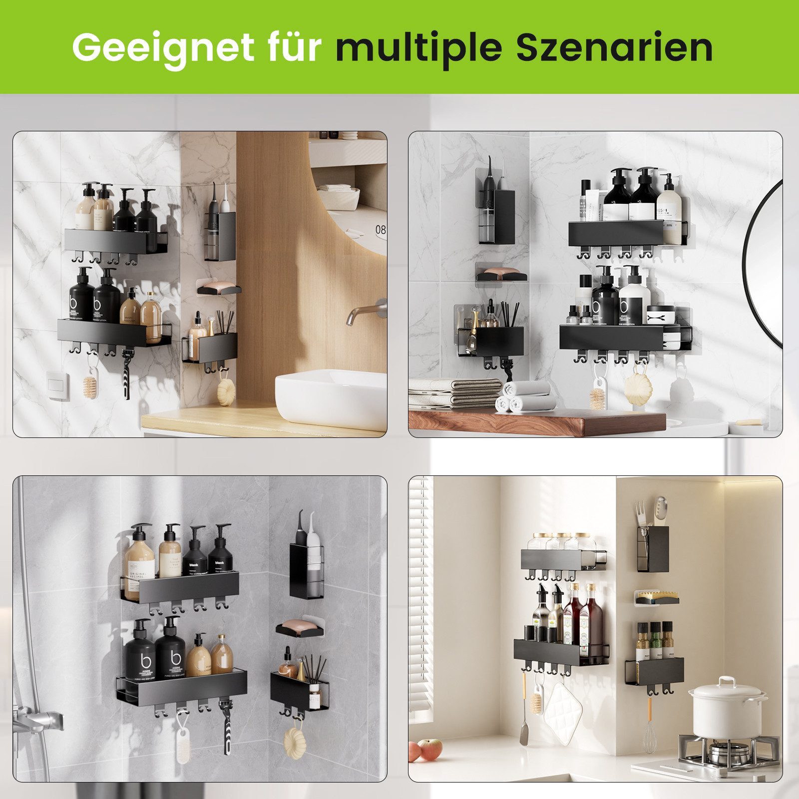 Elegear Duschablage 5er Set duschablage ohne bohren duschregal shampoo halter bad badregal, Set 5-tlg., dusche organizer für badezimmer mit Seifenschale und Zahnbürstenhalter