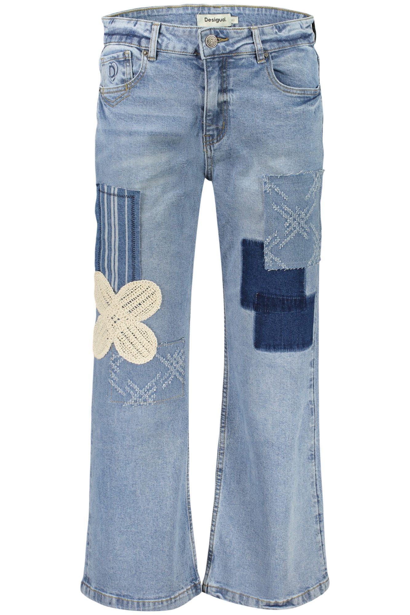 Desigual 5-Pocket-Jeans Stylische Damen Jeans Blau mit Applikationen und 5 Taschen