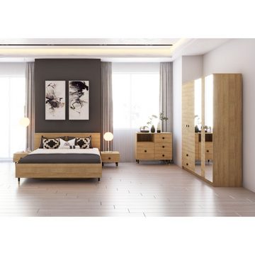 MOEBLO Drehtürenschrank LAUX 180 (Kleiderschrank 4-türig Schrank Garderobe Schlafzimmer, mit Spiegel und Schubladen) (B x H x T): 180x205x52,50cm