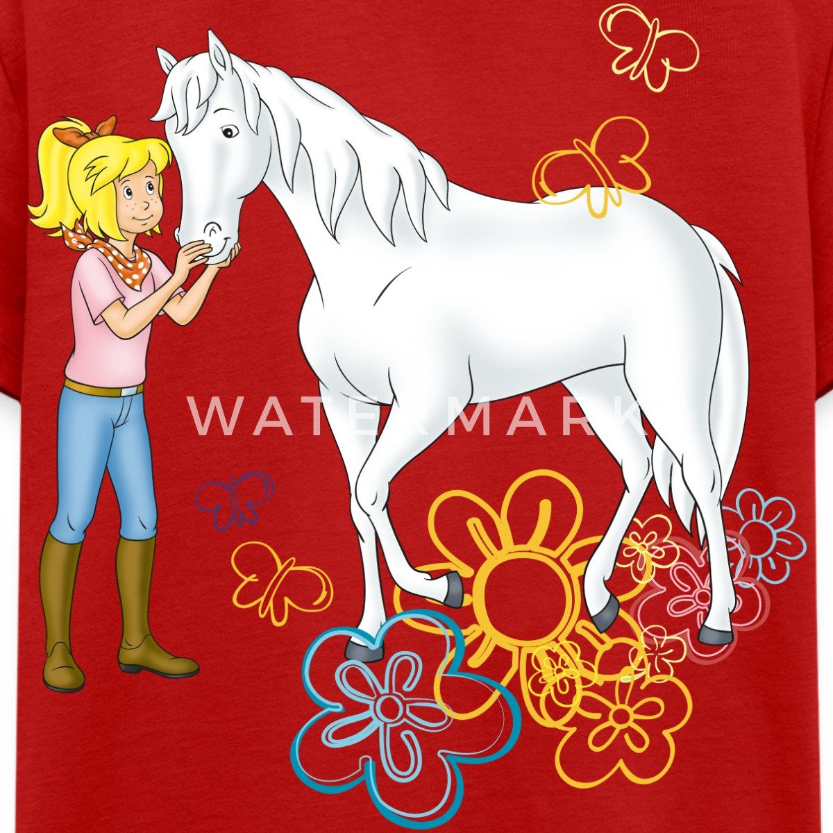 Spreadshirt T-Shirt Bibi Und Tina Bibi Kuschelt Mit Stute Sabrina Kinder Premium T-Shirt (1-tlg)