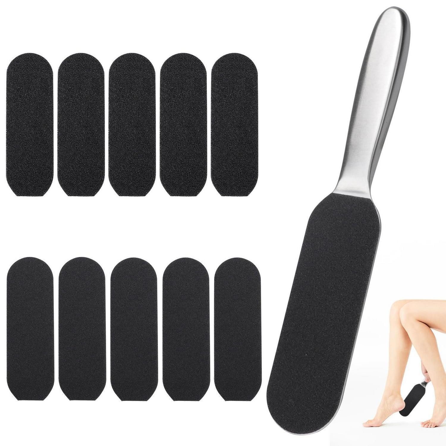 LuxusKollektion Hornhautfeile Hornhautfeile Set mit Edelstahlgriff 50 Pads