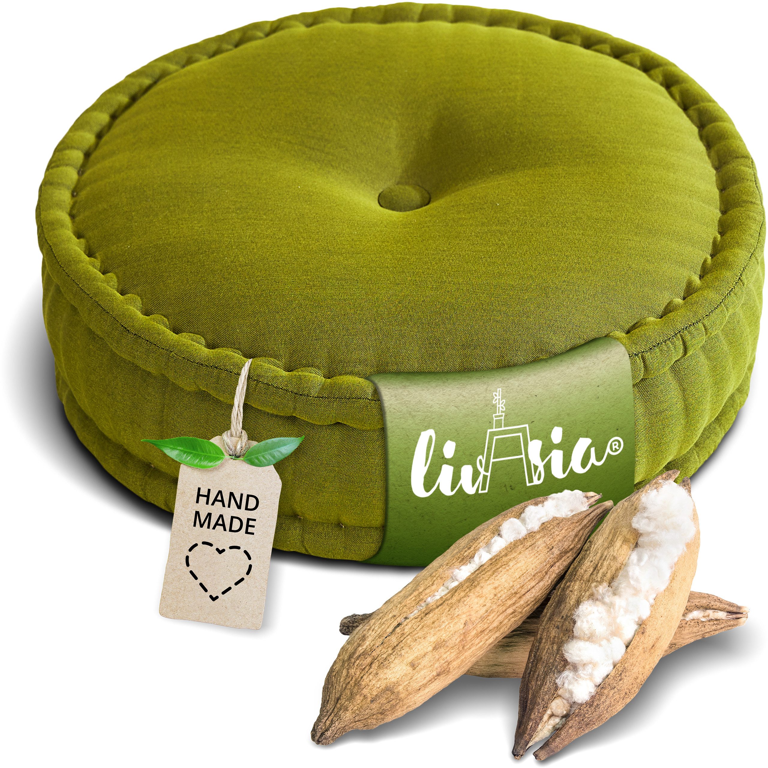 livasia Meditationskissen Zafukissen groß (Basic) vegan und handgefertigt, 46x14cm, Kapok